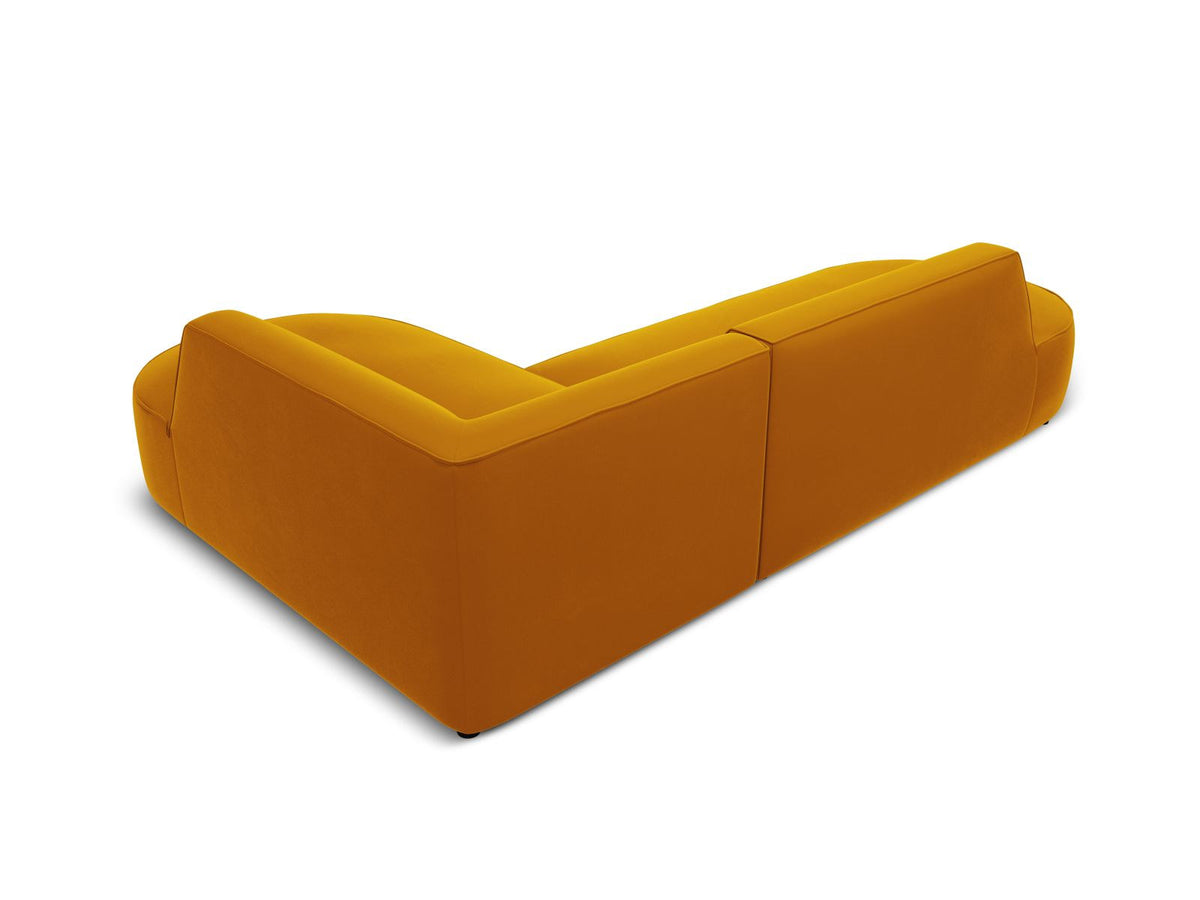 Modulares Ecksofa rechts Siena in Beige-Salvador Samtstoff mit schwarzen Kunststoffbeinen, Récamiere und Massivholzrahmen, 4-Sitzer, 180 cm.