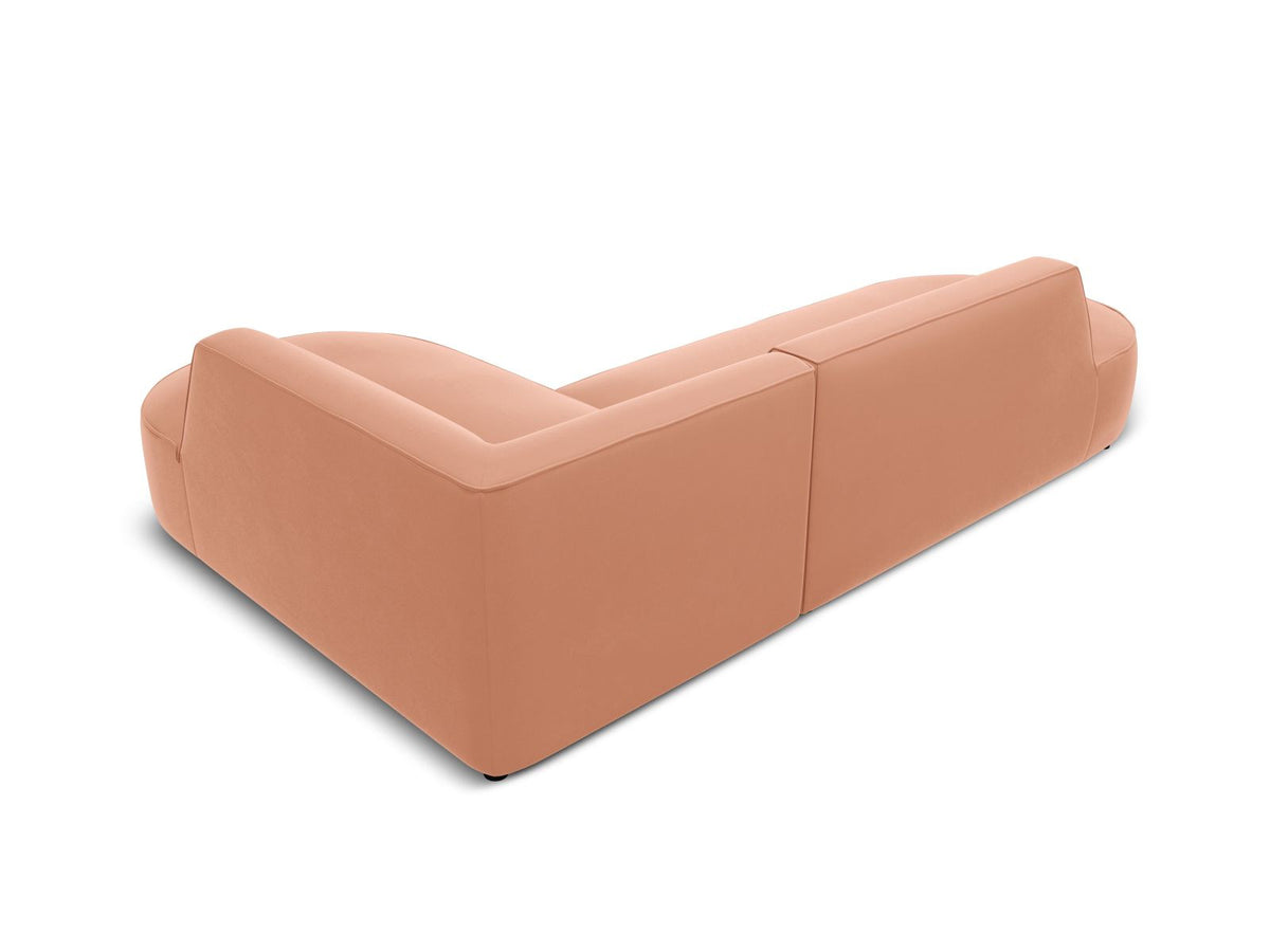 Modulares Ecksofa rechts Siena in Beige-Salvador Samtstoff mit schwarzen Kunststoffbeinen, Récamiere und Massivholzrahmen, 4-Sitzer, 180 cm.