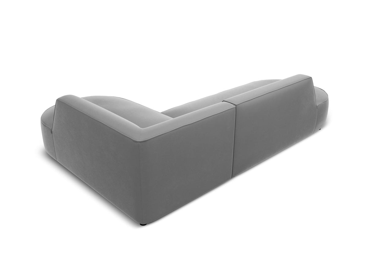 Modulares Ecksofa rechts Siena in Beige-Salvador Samtstoff mit schwarzen Kunststoffbeinen, Récamiere und Massivholzrahmen, 4-Sitzer, 180 cm.