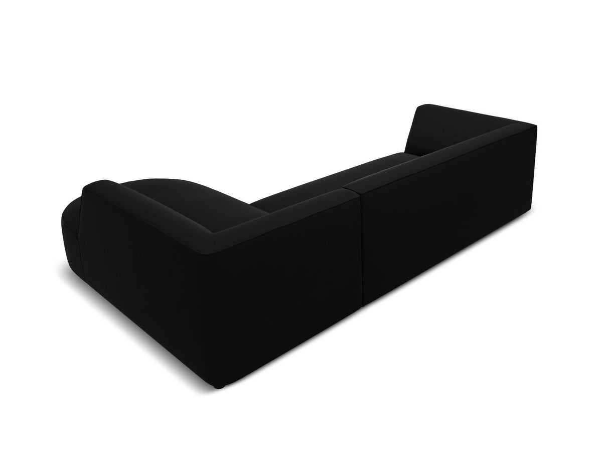 Modulares Ecksofa rechts Siena in Beige-Salvador Samtstoff mit schwarzen Kunststoffbeinen, Récamiere und Massivholzrahmen, 4-Sitzer, 180 cm.