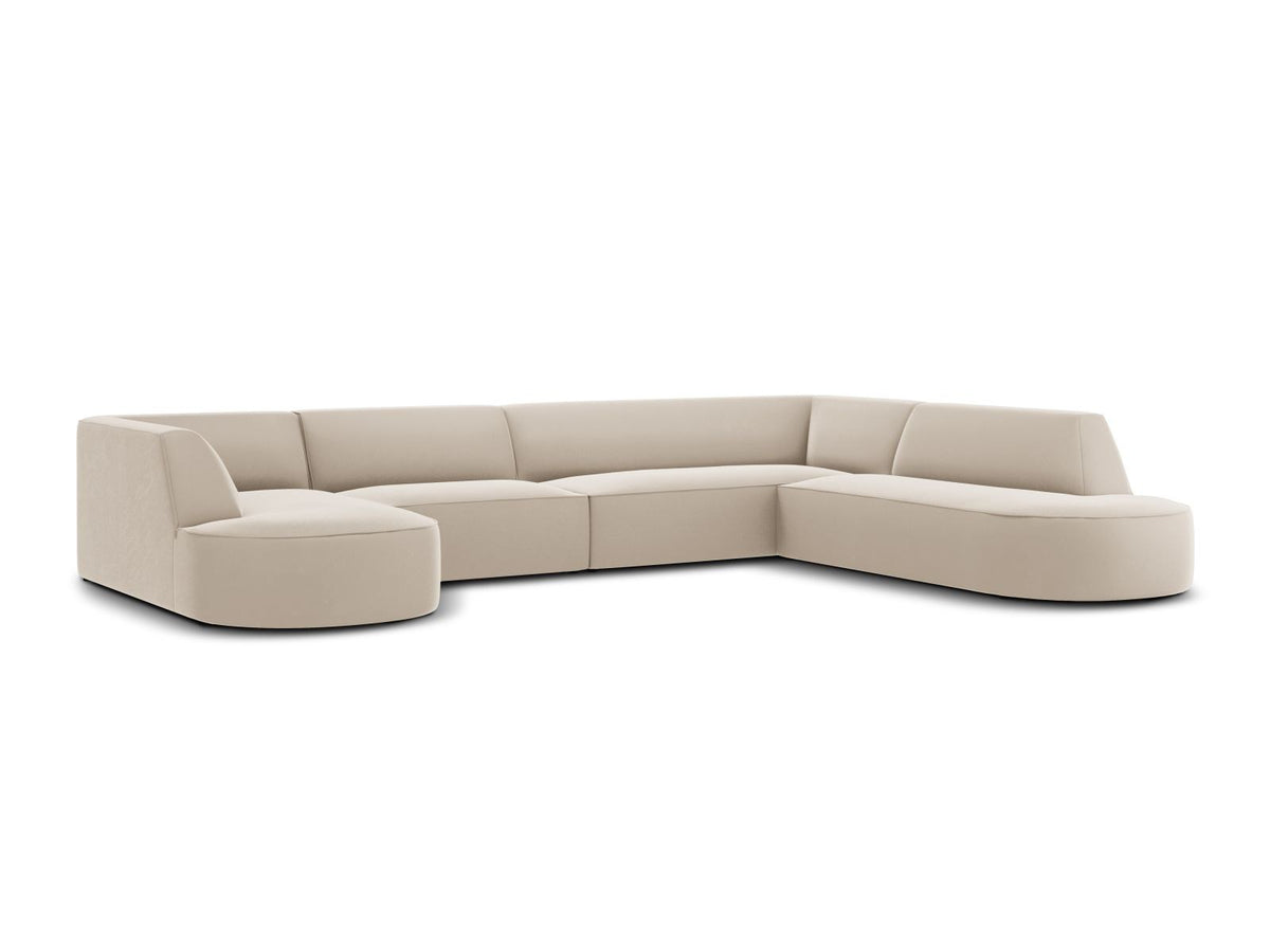 Panorama-Ecksofa rechts Siena mit Samtbezug in Bottle Green, Holzrahmen und schwarzen Kunststoffbeinen, 7 Sitzplätze, 273cm Tiefe.