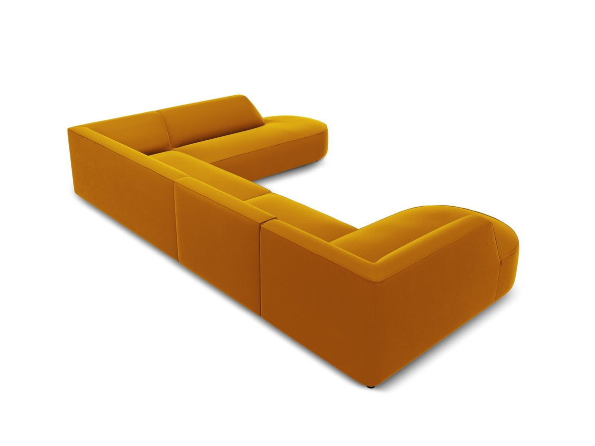 Panorama-Ecksofa rechts Siena mit Samtbezug in Bottle Green, Holzrahmen und schwarzen Kunststoffbeinen, 7 Sitzplätze, 273cm Tiefe.