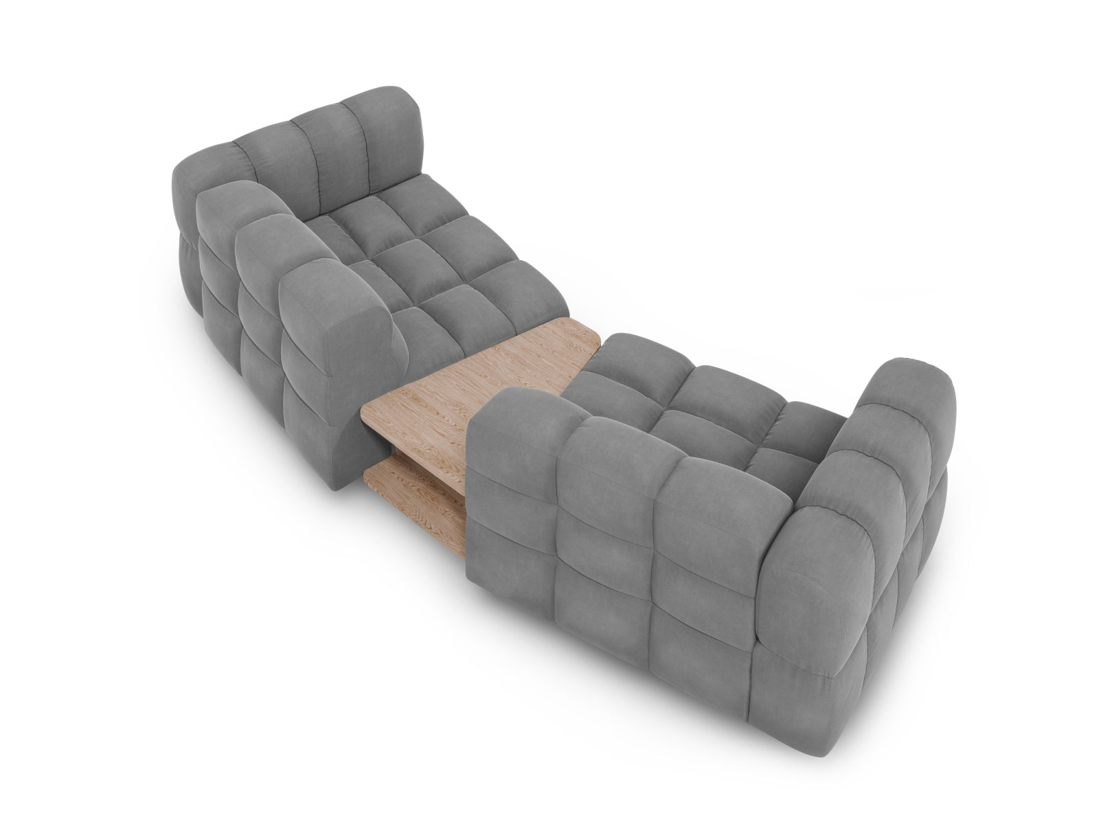 Elegantes 2-Sitzer Sofa in zartem Hellgrau aus Sky Velour, perfekt für moderne und anpassbare Wohnkonzepte von Cosmopolitan Design.