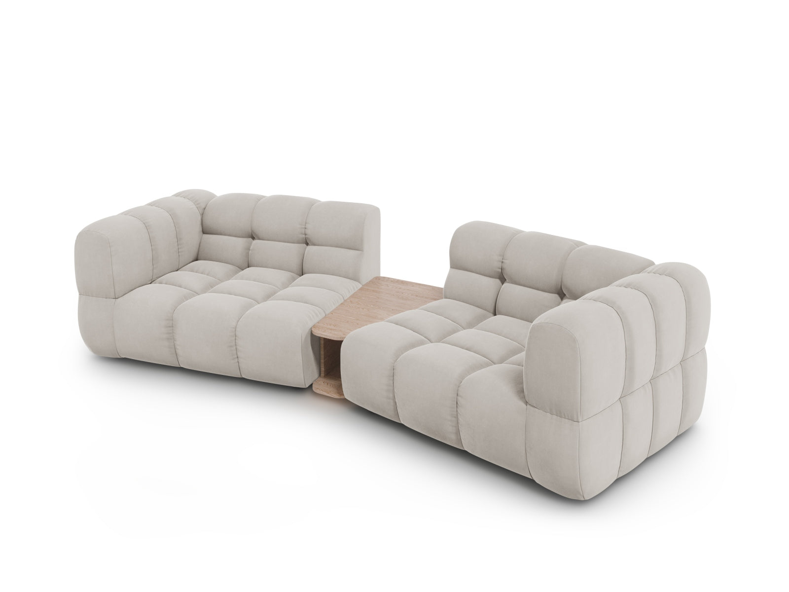 Modulares 2-Sitzer Sofa Sky Velour in sanftem Beige, perfekt für stilvolle Wohnräume, entworfen von Cosmopolitan Design.