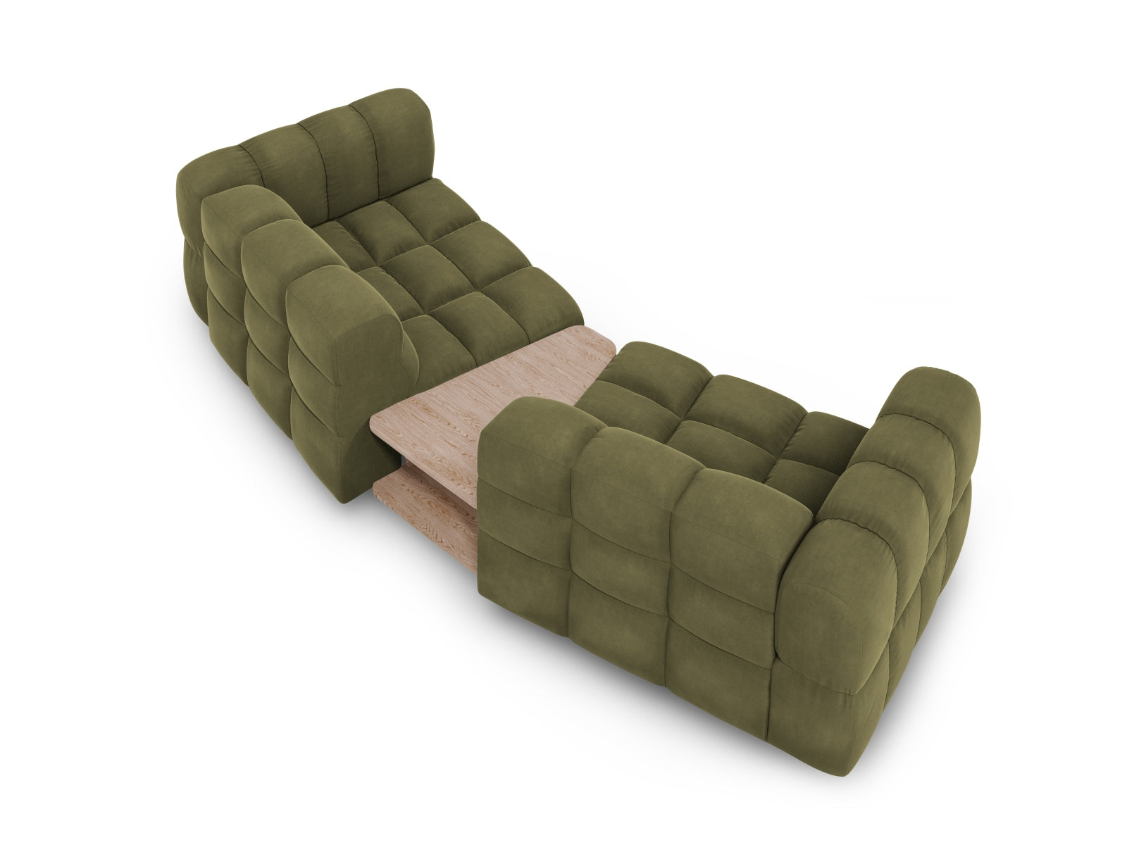 Elegantes 2-Sitzer Sofa aus weichem Sky Velour in sanftem Hellgrün, ideal für moderne Wohnräume, entworfen von Cosmopolitan Design.