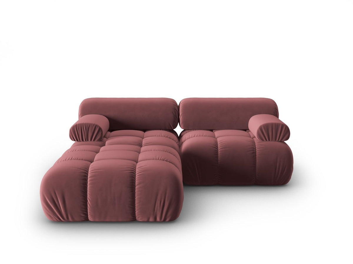 Modulares 3-Sitzer Sofa mit Samtbezug, Massivholzrahmen und schwarzen Kunststoffbeinen, Récamiere-Element, Grösse 188x188x70cm.