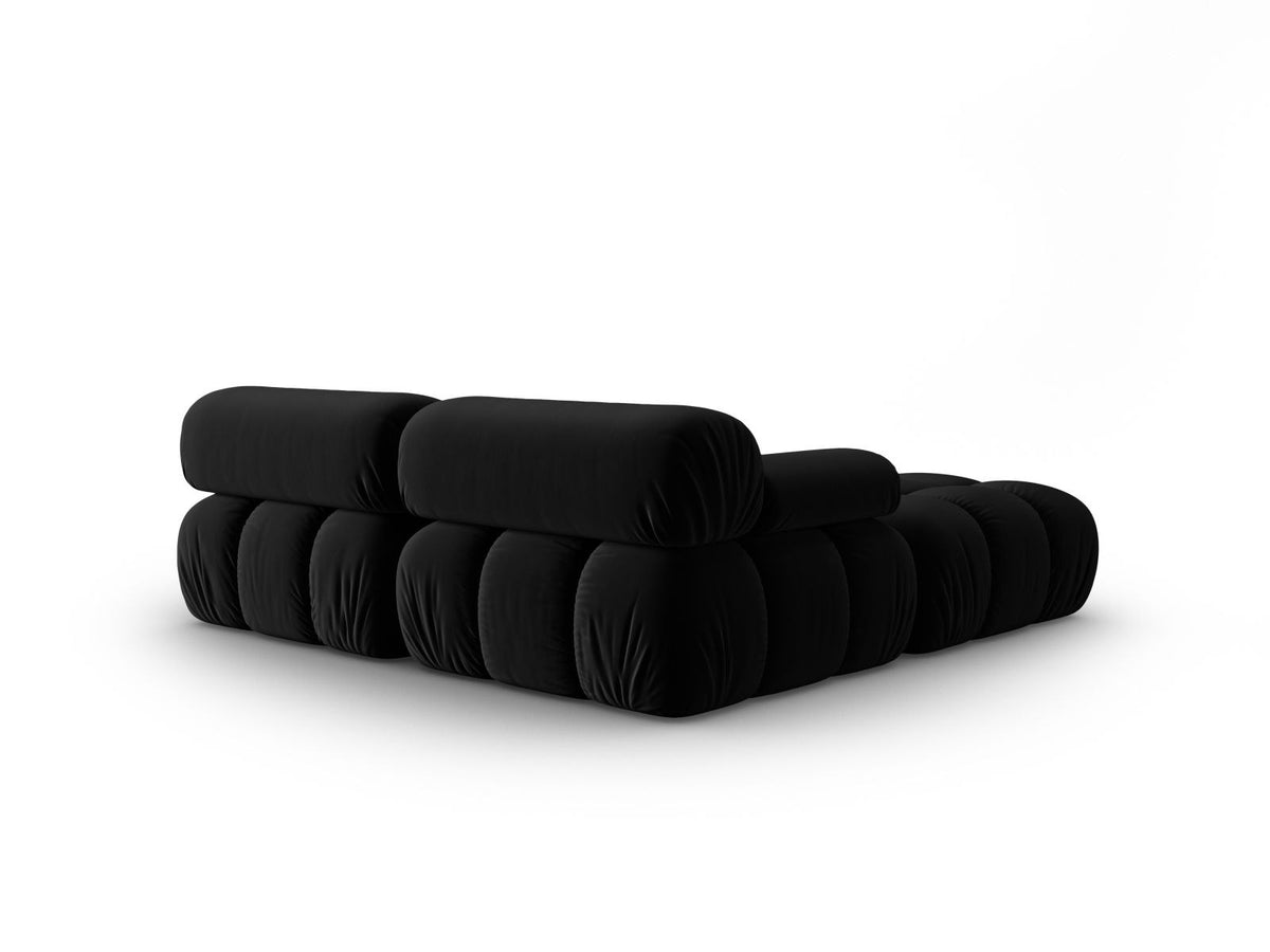 Modulares 3-Sitzer Sofa mit Samtbezug, Massivholzrahmen und schwarzen Kunststoffbeinen, Récamiere-Element, Grösse 188x188x70cm.