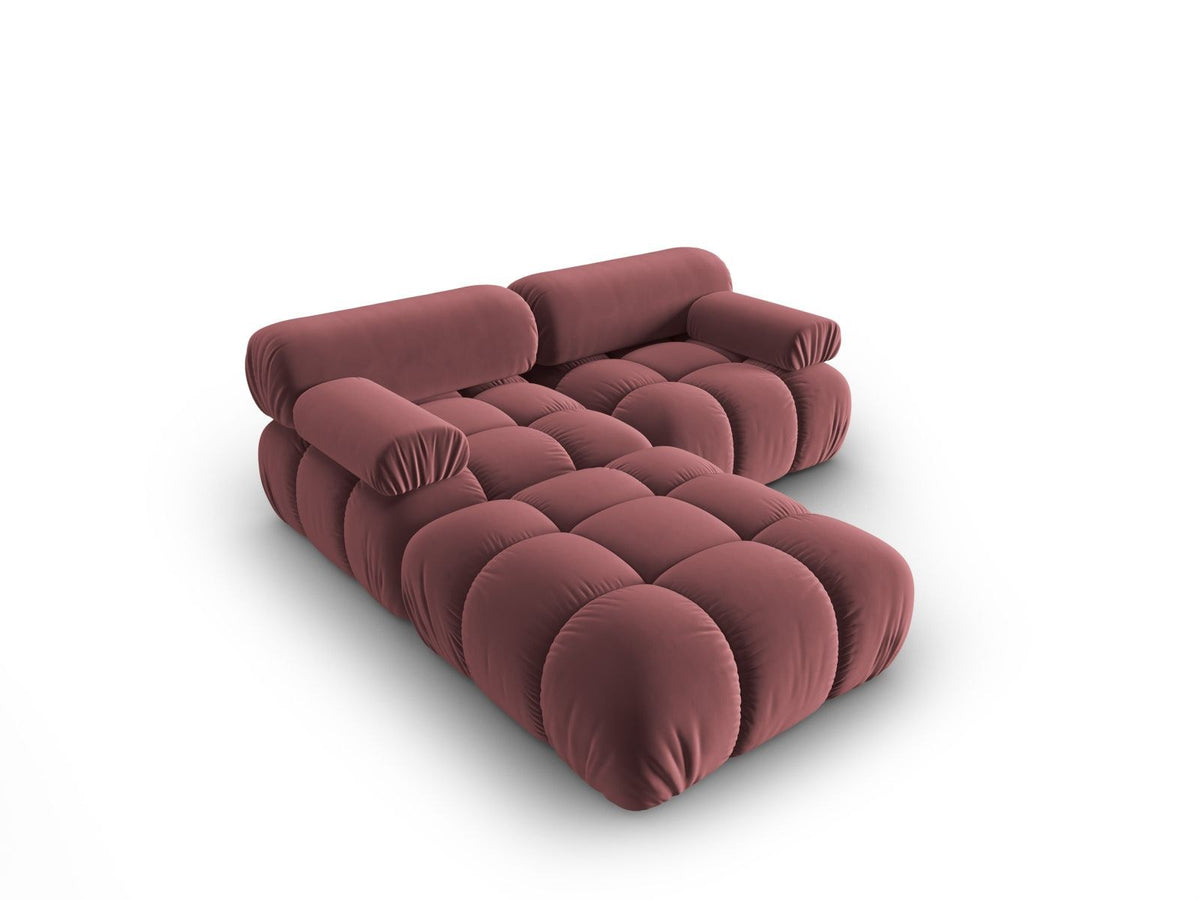 Modulares 3-Sitzer Sofa mit Samtbezug, Massivholzrahmen und schwarzen Kunststoffbeinen, Récamiere-Element, Grösse 188x188x70cm.