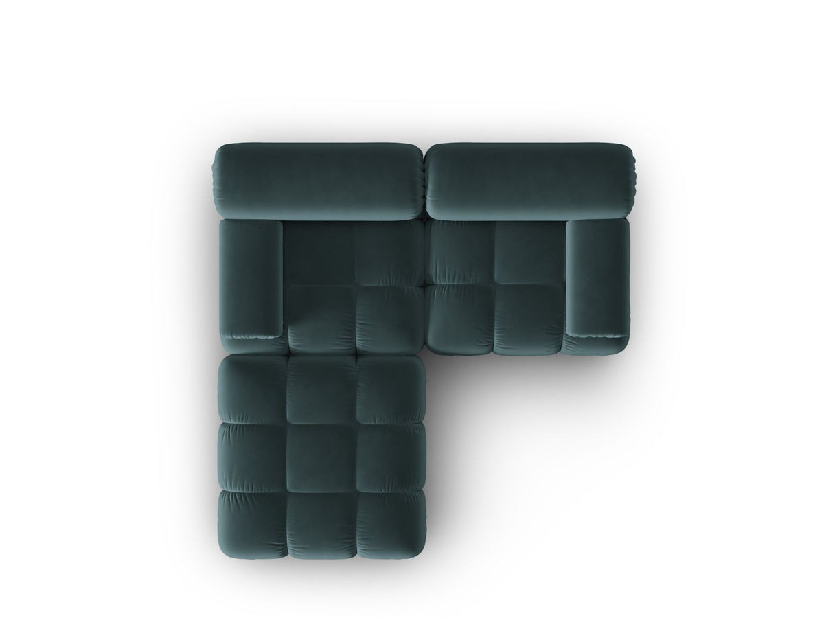 Modulares 3-Sitzer Sofa mit Samtbezug, Massivholzrahmen und schwarzen Kunststoffbeinen, Récamiere-Element, Grösse 188x188x70cm.