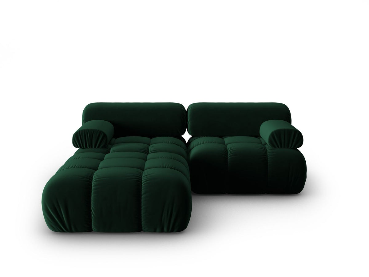 Modulares 3-Sitzer Sofa mit Samtbezug, Massivholzrahmen und schwarzen Kunststoffbeinen, Récamiere-Element, Grösse 188x188x70cm.