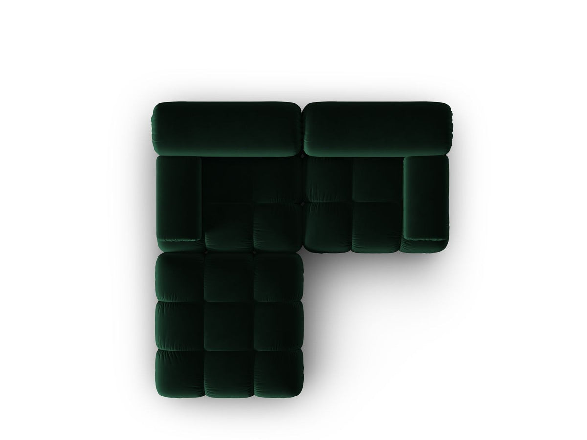 Modulares 3-Sitzer Sofa mit Samtbezug, Massivholzrahmen und schwarzen Kunststoffbeinen, Récamiere-Element, Grösse 188x188x70cm.