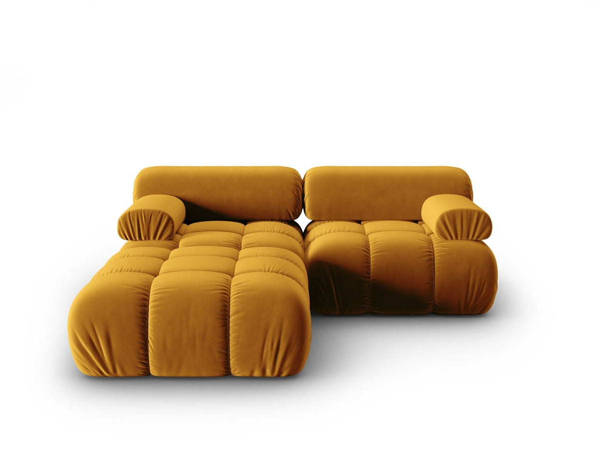Modulares 3-Sitzer Sofa mit Samtbezug, Massivholzrahmen und schwarzen Kunststoffbeinen, Récamiere-Element, Grösse 188x188x70cm.