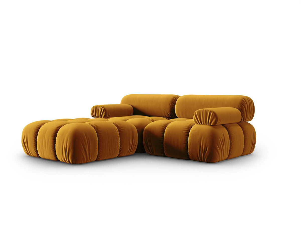 Modulares 3-Sitzer Sofa mit Samtbezug, Massivholzrahmen und schwarzen Kunststoffbeinen, Récamiere-Element, Grösse 188x188x70cm.