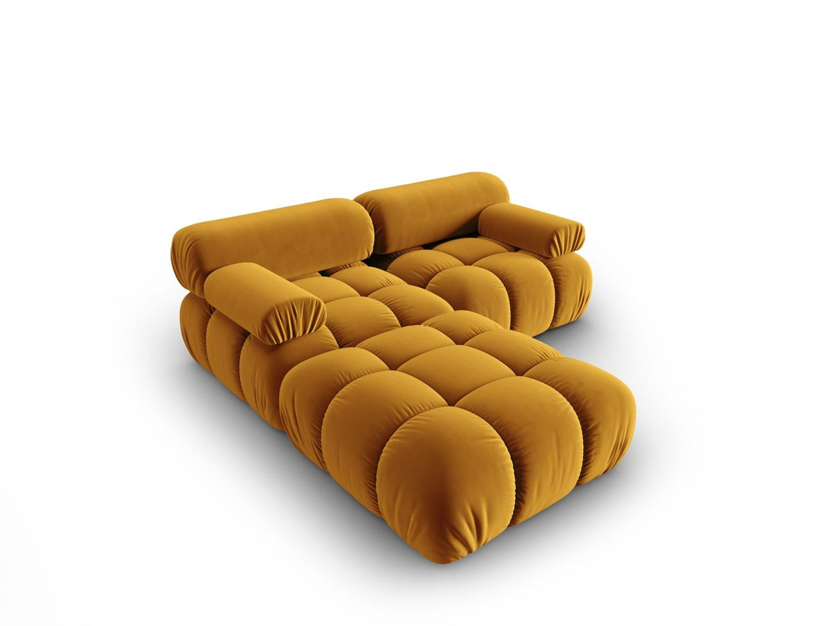 Modulares 3-Sitzer Sofa mit Samtbezug, Massivholzrahmen und schwarzen Kunststoffbeinen, Récamiere-Element, Grösse 188x188x70cm.