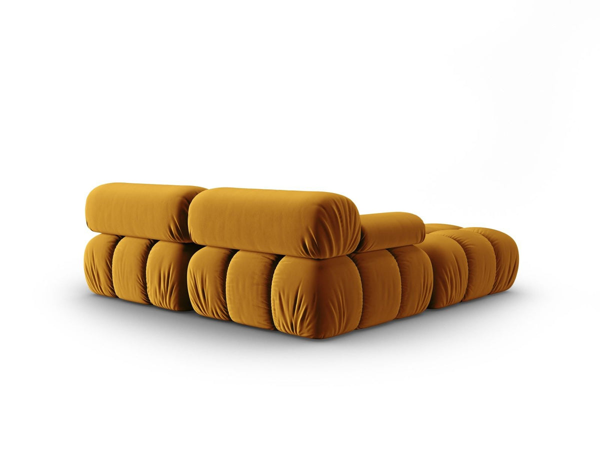 Modulares 3-Sitzer Sofa mit Samtbezug, Massivholzrahmen und schwarzen Kunststoffbeinen, Récamiere-Element, Grösse 188x188x70cm.