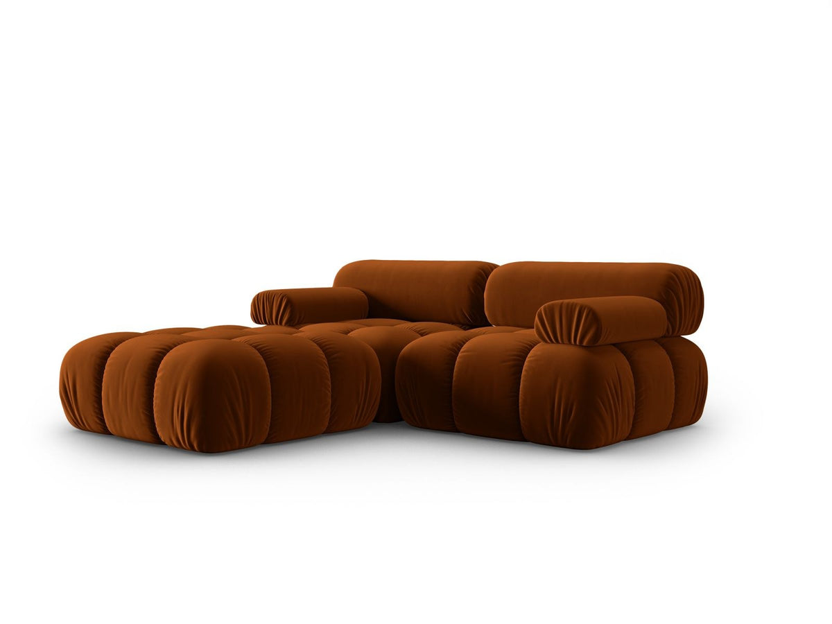 Modulares 3-Sitzer Sofa mit Samtbezug, Massivholzrahmen und schwarzen Kunststoffbeinen, Récamiere-Element, Grösse 188x188x70cm.