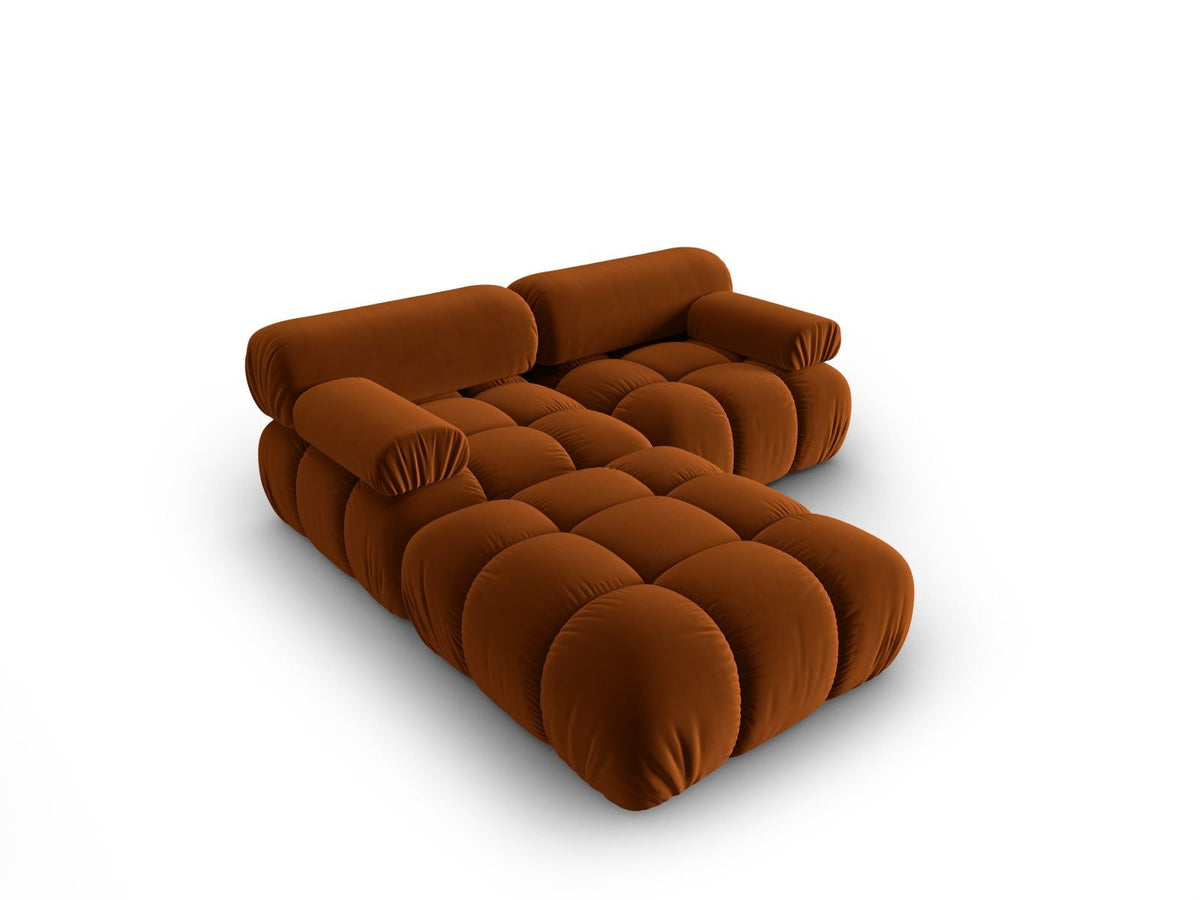 Modulares 3-Sitzer Sofa mit Samtbezug, Massivholzrahmen und schwarzen Kunststoffbeinen, Récamiere-Element, Grösse 188x188x70cm.