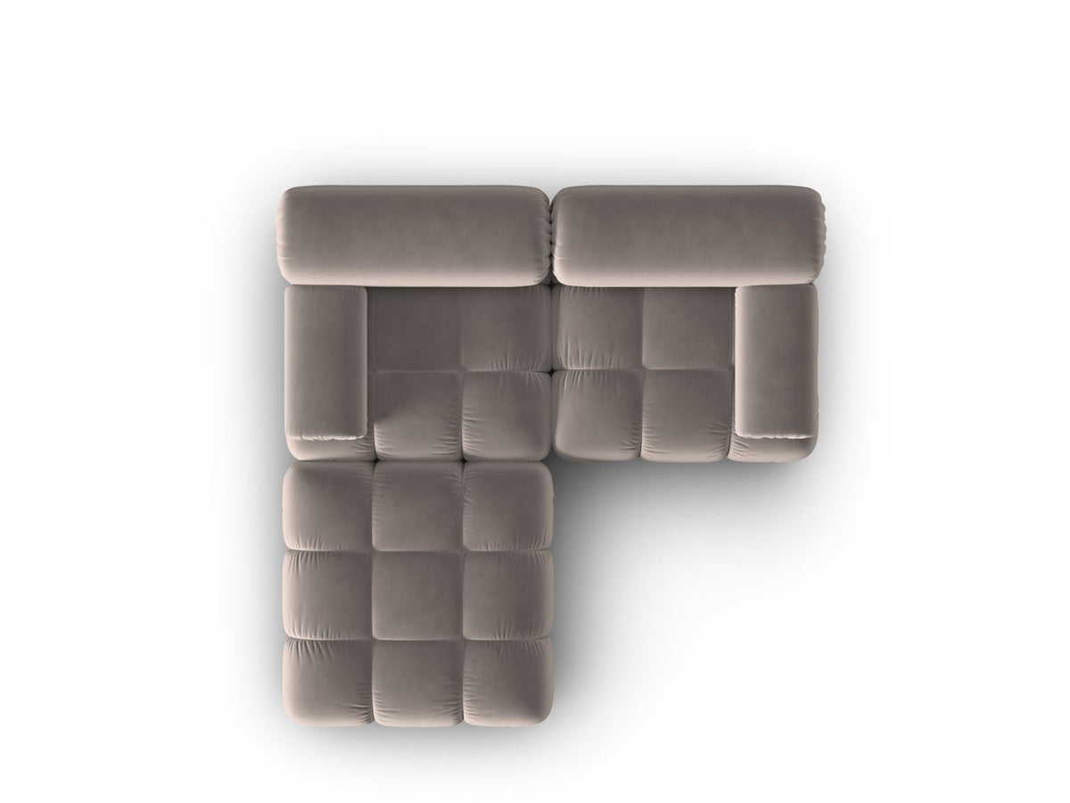 Modulares 3-Sitzer Sofa mit Samtbezug, Massivholzrahmen und schwarzen Kunststoffbeinen, Récamiere-Element, Grösse 188x188x70cm.