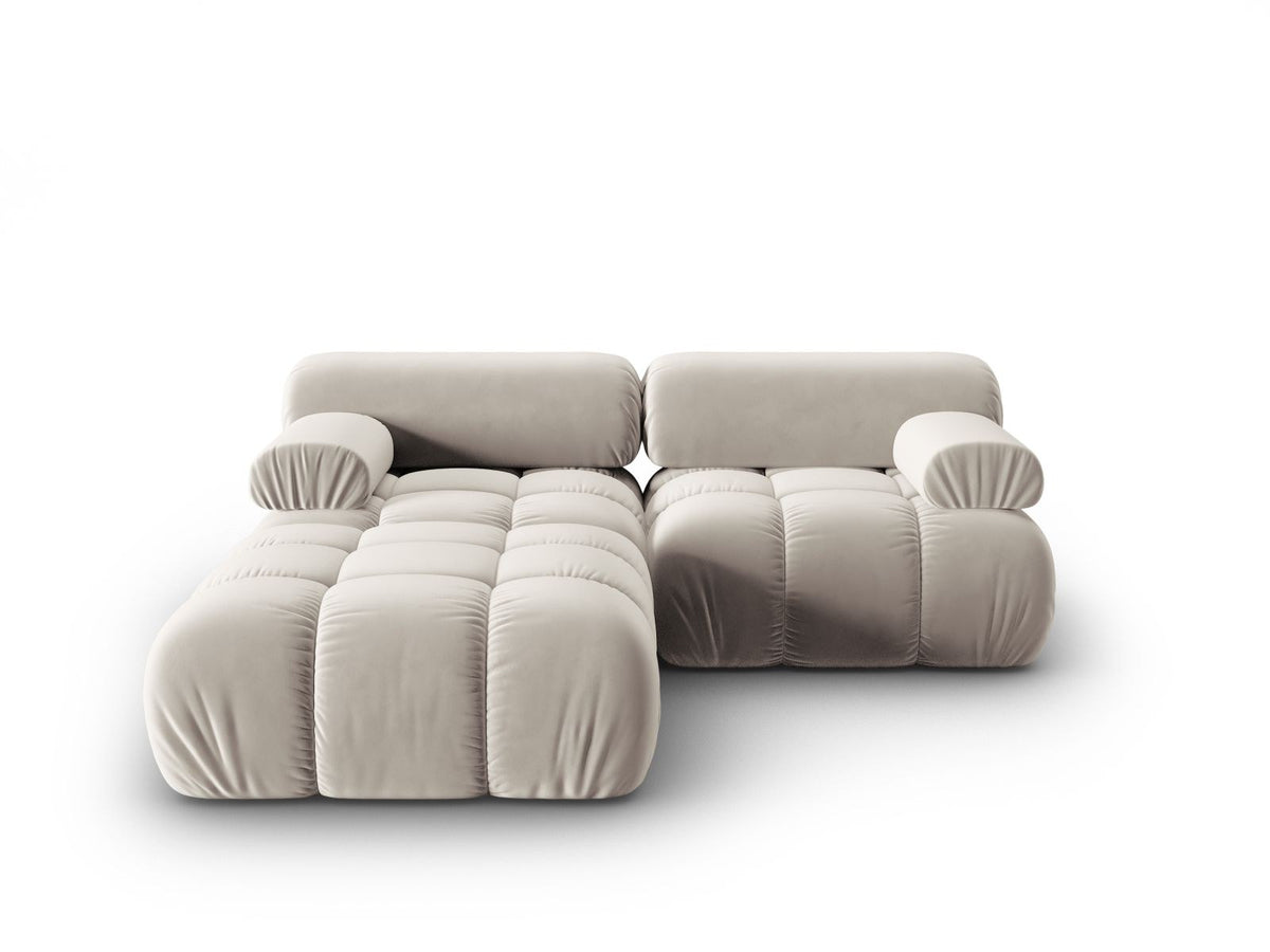 Modulares 3-Sitzer Sofa mit Samtbezug, Massivholzrahmen und schwarzen Kunststoffbeinen, Récamiere-Element, Grösse 188x188x70cm.