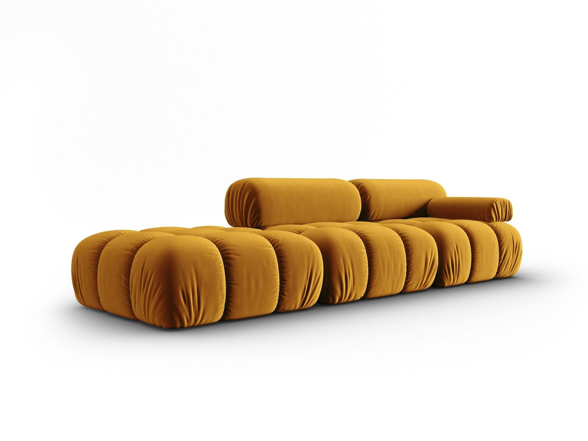 Cortina Samt-Modulsofa links 4-Sitzer 94cm von Cosmopolitan Design in Pink-Bluvel mit Massivholzrahmen und schwarzen Kunststoffbeinen.