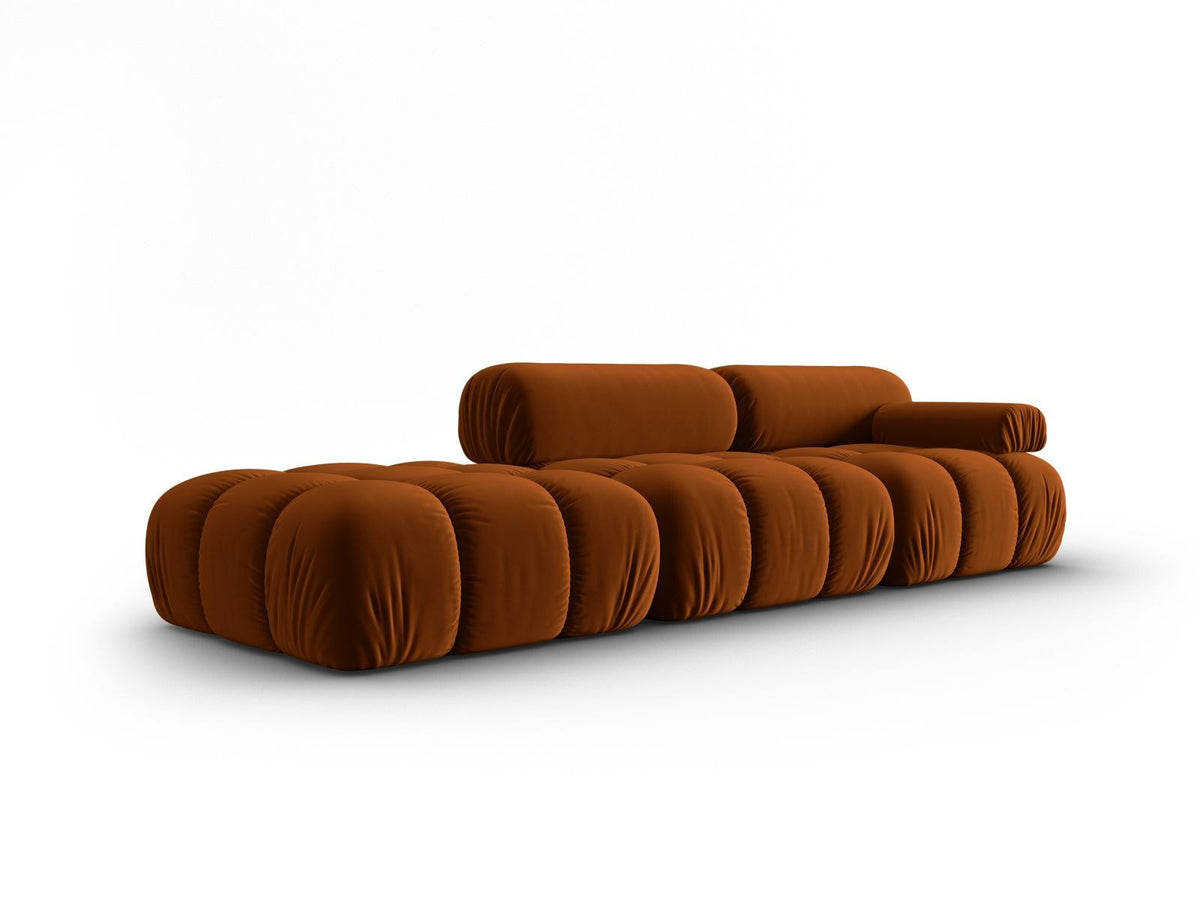Cortina Samt-Modulsofa links 4-Sitzer 94cm von Cosmopolitan Design in Pink-Bluvel mit Massivholzrahmen und schwarzen Kunststoffbeinen.