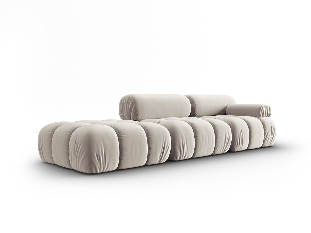 Cortina Samt-Modulsofa links 4-Sitzer 94cm von Cosmopolitan Design in Pink-Bluvel mit Massivholzrahmen und schwarzen Kunststoffbeinen.