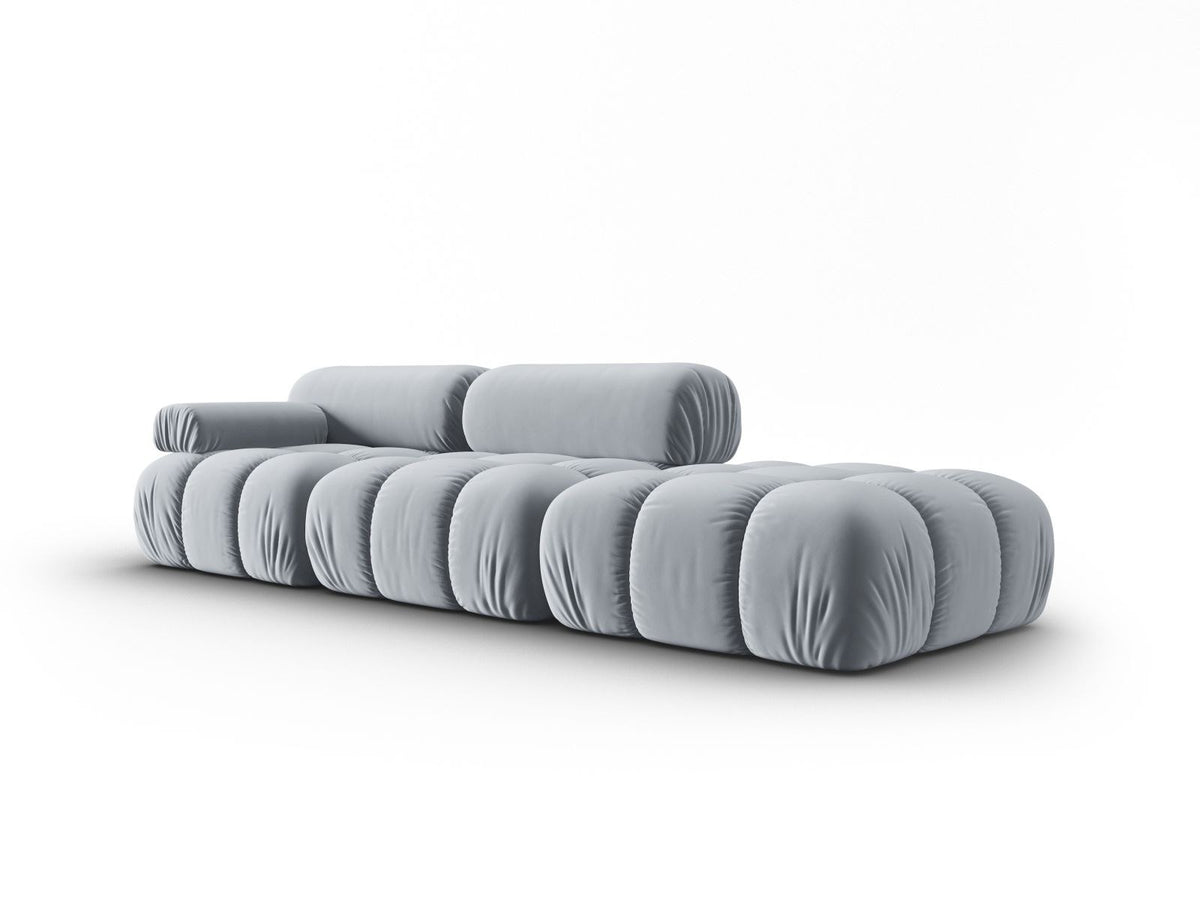 Cortina Samt-Modulsofa links 4-Sitzer 94cm von Cosmopolitan Design in Pink-Bluvel mit Massivholzrahmen und schwarzen Kunststoffbeinen.
