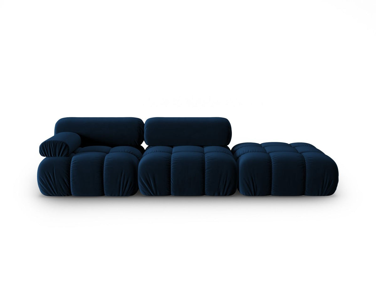 Cortina Samt-Modulsofa 4-Sitzer in Pink mit Massivholzrahmen und schwarzen Kunststoffbeinen, modular aufgebaut, rechte Ausführung.