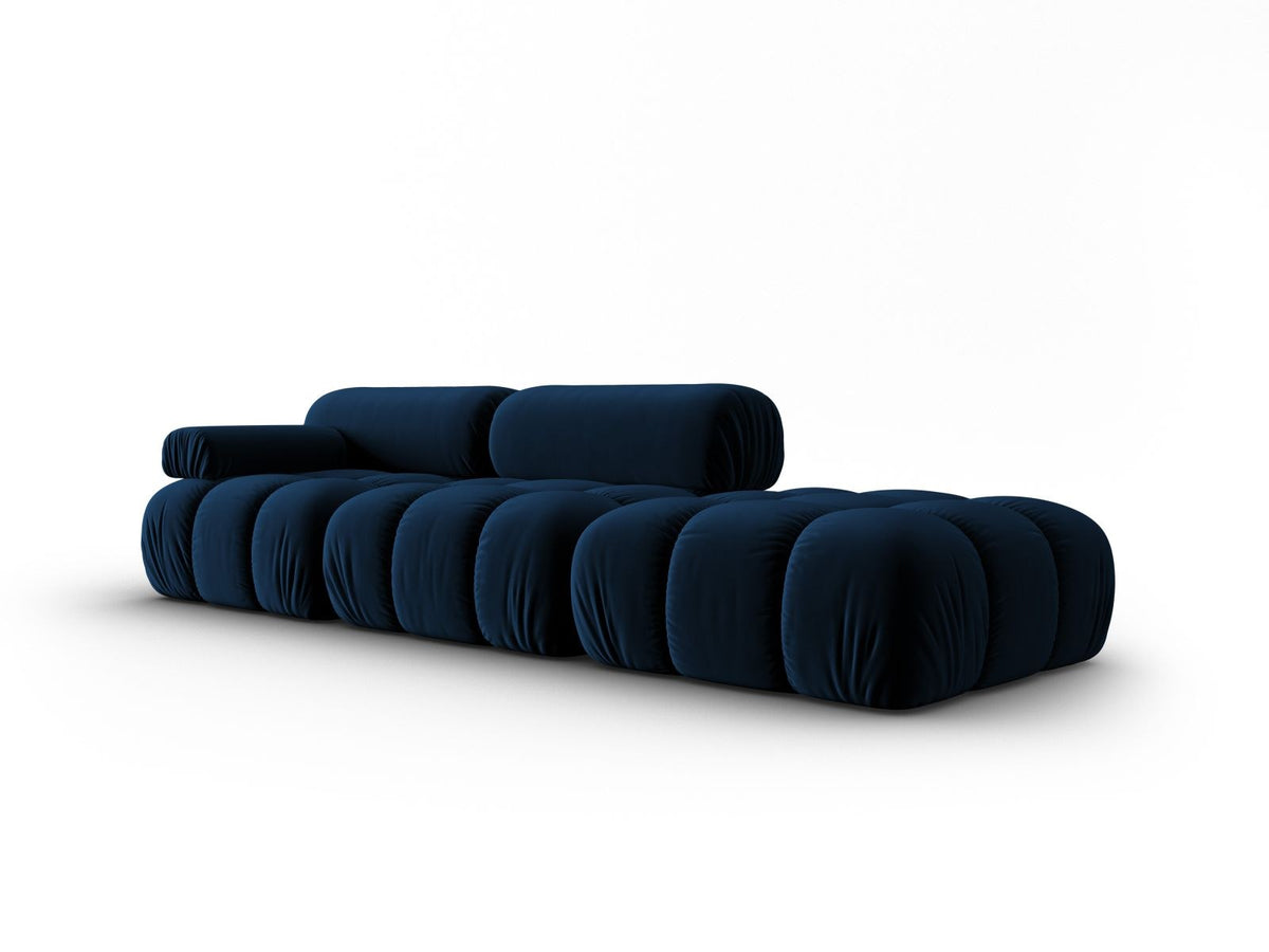 Cortina Samt-Modulsofa 4-Sitzer in Pink mit Massivholzrahmen und schwarzen Kunststoffbeinen, modular aufgebaut, rechte Ausführung.