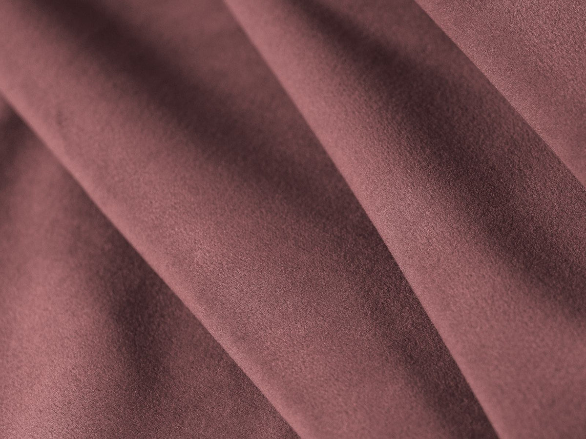 Cortina Samt-Modul-Ecksofa rechts in Pink-Bluvel, moderne Sitzlandschaft mit Récamiere und schwarzen Kunststoffbeinen.