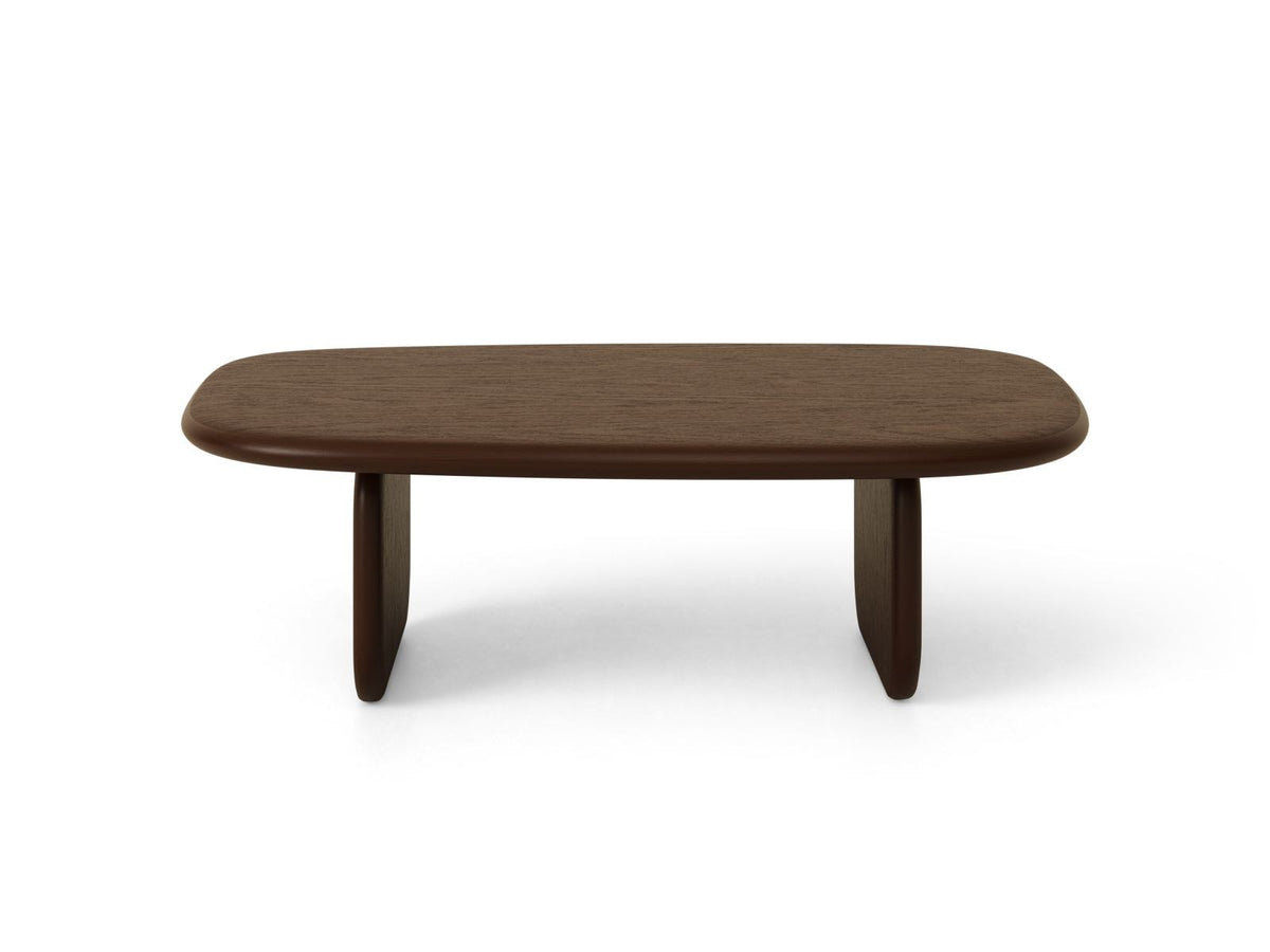 Rechteckiger Couchtisch Sora mit Eichenfurnier in Black Oak-Wood, Holzbeine, gebürstete und lackierte Oberfläche, moderne Form.