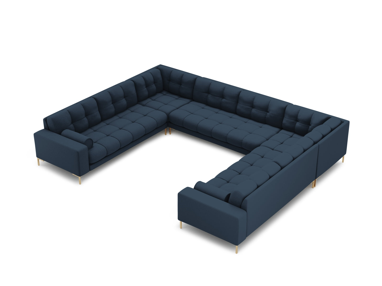 Elegantes 9-Sitzer Ecksofa Bali in stilvollem Blau, ideal für gesellige Zusammenkünfte und gemütliche Stunden im Wohnzimmer.