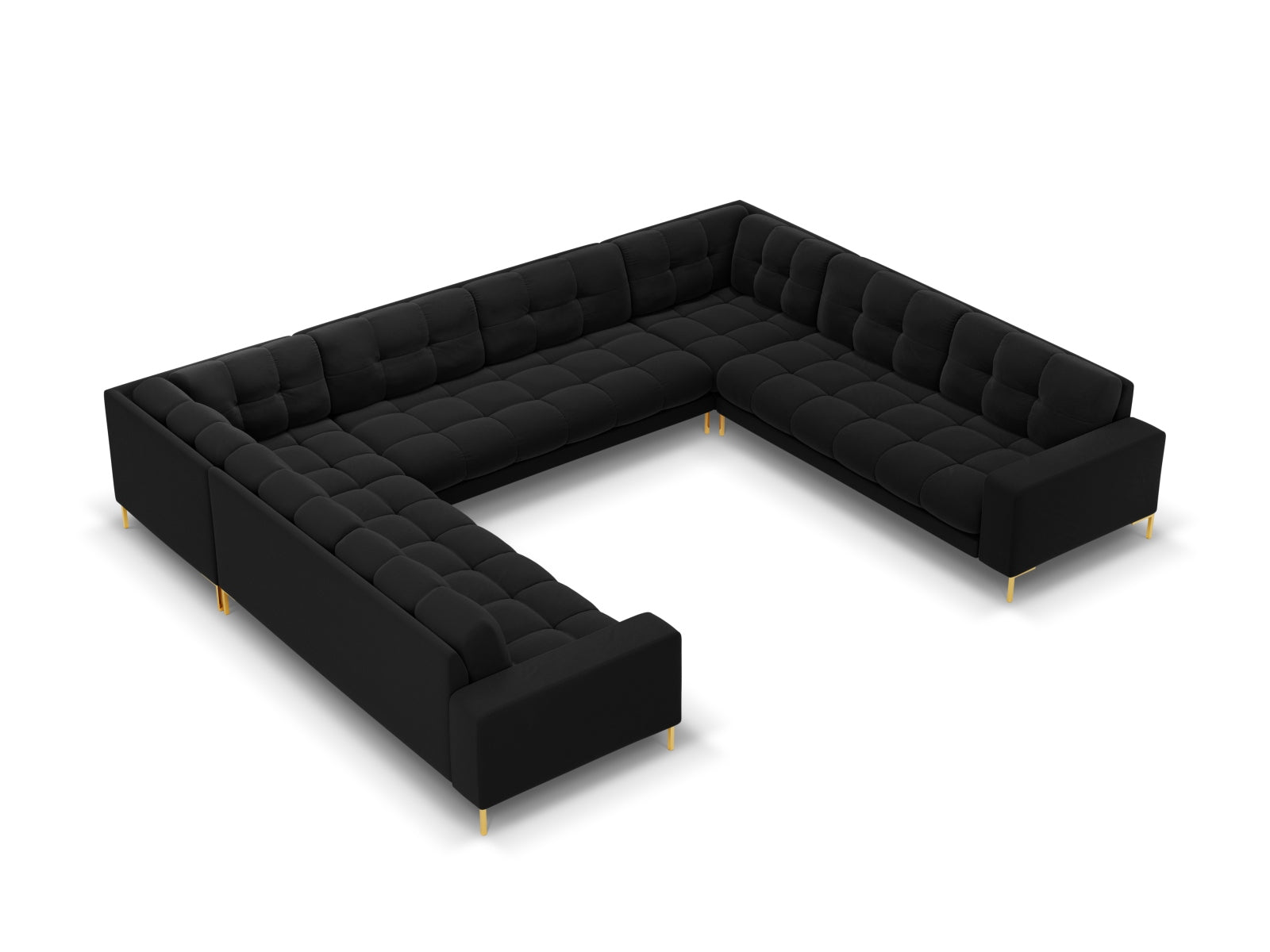 Geräumiges 9-Sitzer Panoramic Sofa Bali in stilvollem Black-Bluvel, perfekt für gesellige Runden und zeitgemäße Einrichtung.