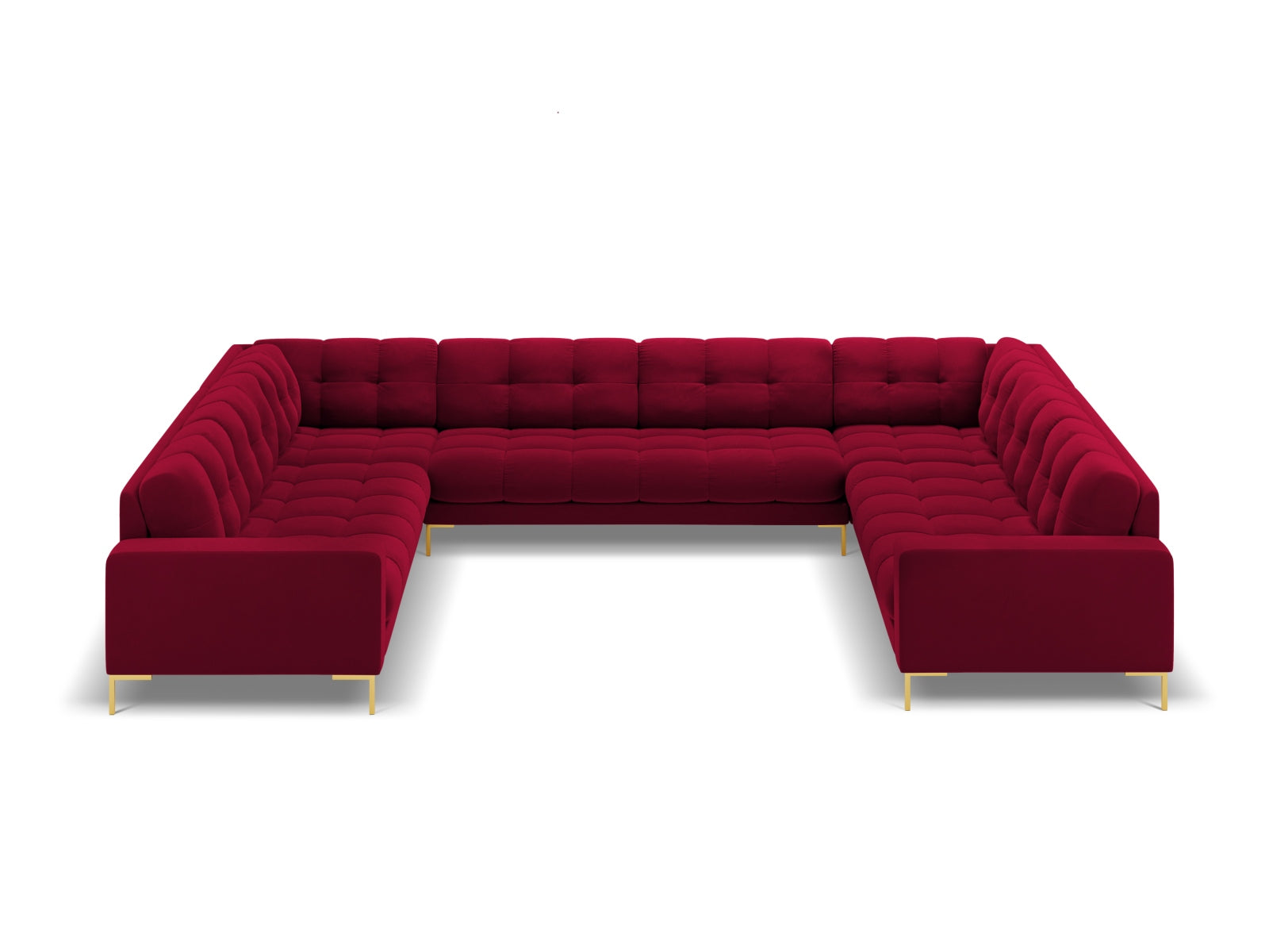 Elegantes 9-Sitzer Ecksofa Bali in modernem Red-Bluvel, ideal für gesellige Zusammenkünfte und gemütliche Stunden im Wohnzimmer.