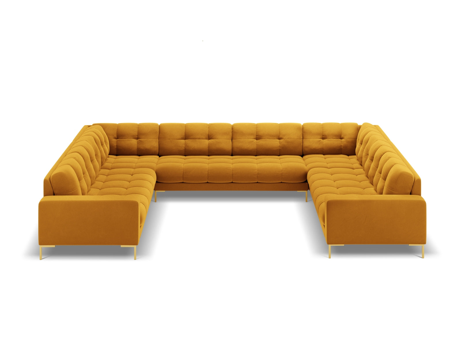 Elegantes 9-Sitzer Ecksofa Bali in strahlendem Gelb, ideal für stilvolle Wohnräume und gesellige Anlässe.