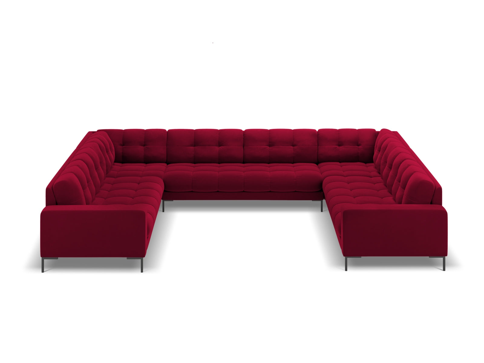 Elegantes 9-Sitzer Panoramic Sofa Bali in stilvollem Red-Bluvel, ideal für moderne Wohnräume, präsentiert von Cosmopolitan Design.