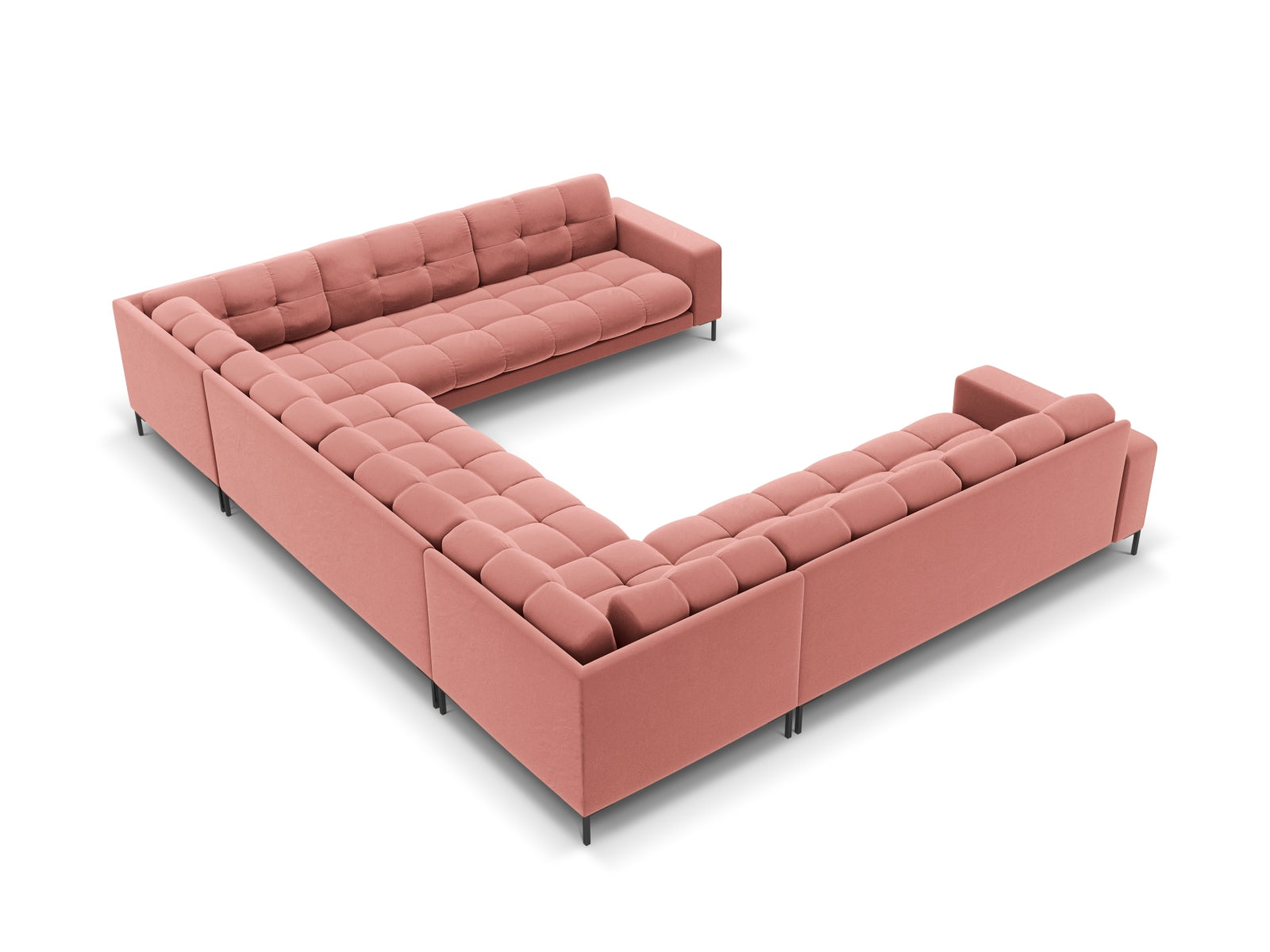 Elegantes 9-Sitzer Ecksofa Bali in modernem Pink-Bluvel, ideal für entspannte Zusammenkünfte und stilvolle Wohnräume.
