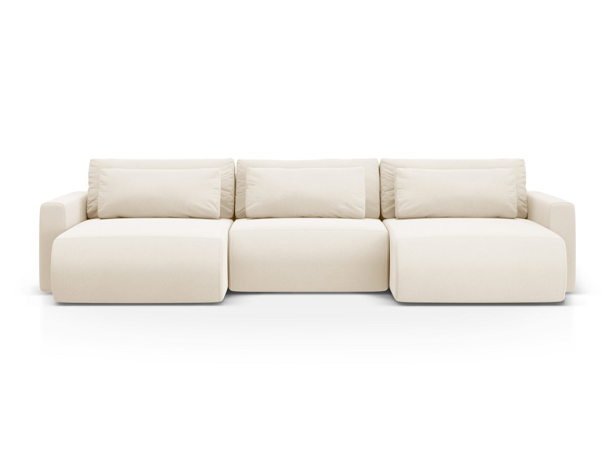 Belfast Velour Panoramic Sofa mit Stauraum und Schlaffunktion 4 Sitzer in Ivory-Magic Velvet präsentiert im Onlineshop von KAQTU Design AG. Bettsofa ist von Cosmopolitan Design