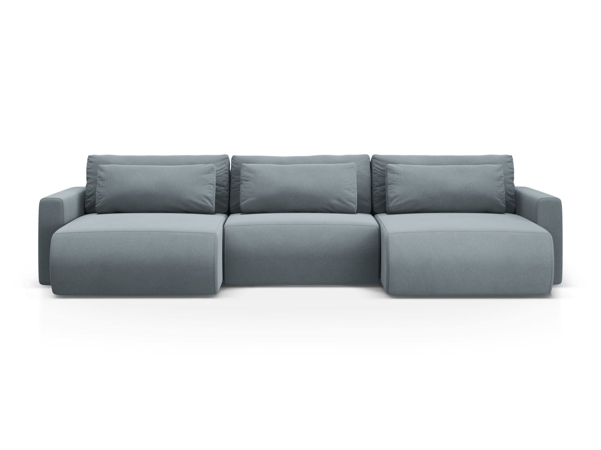 Belfast Velour Panoramic Sofa mit Stauraum und Schlaffunktion 4 Sitzer in Blue Grey-Magic Velvet präsentiert im Onlineshop von KAQTU Design AG. Bettsofa ist von Cosmopolitan Design