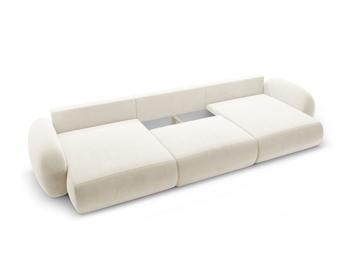 Tonale Velour Panoramic Ecksofa rechts mit Schlaffunktion und Stauraum 5 Sitzer in Ivory-Magic Velvet präsentiert im Onlineshop von KAQTU Design AG. Bettsofa rechts ist von Cosmopolitan Design