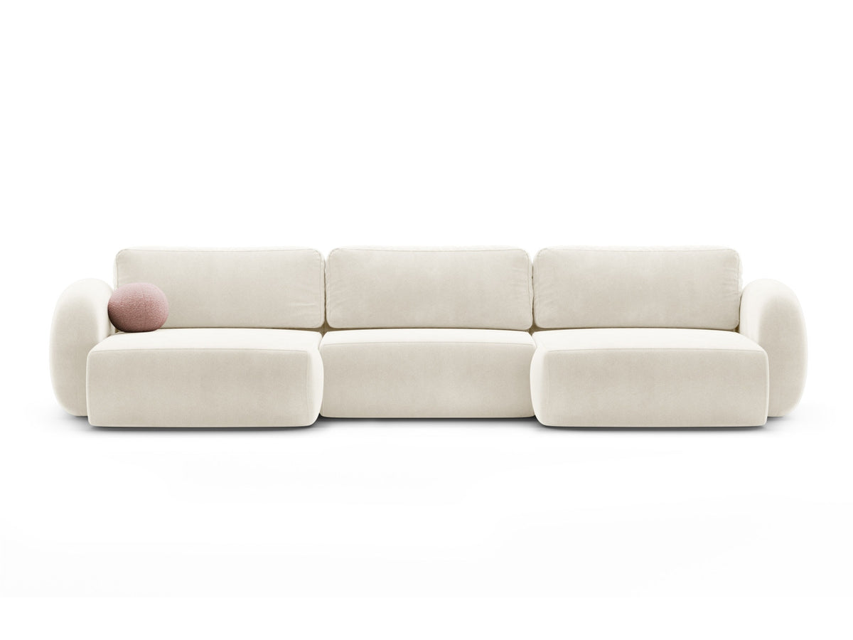 Tonale Velour Panoramic Ecksofa rechts mit Schlaffunktion und Stauraum 5 Sitzer in Ivory-Magic Velvet präsentiert im Onlineshop von KAQTU Design AG. Bettsofa rechts ist von Cosmopolitan Design
