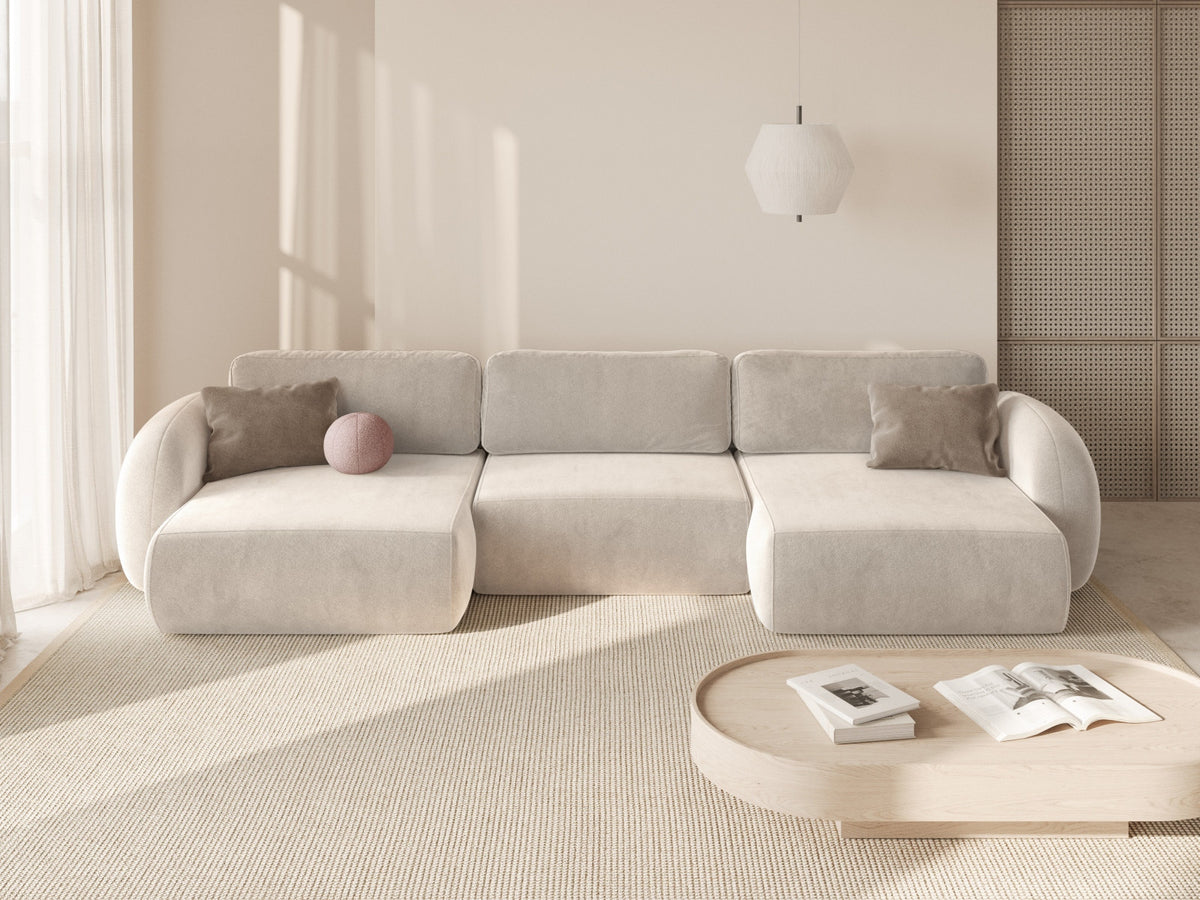Tonale Velour Panoramic Ecksofa rechts mit Schlaffunktion und Stauraum 5 Sitzer in Ivory-Magic Velvet präsentiert im Onlineshop von KAQTU Design AG. Bettsofa rechts ist von Cosmopolitan Design