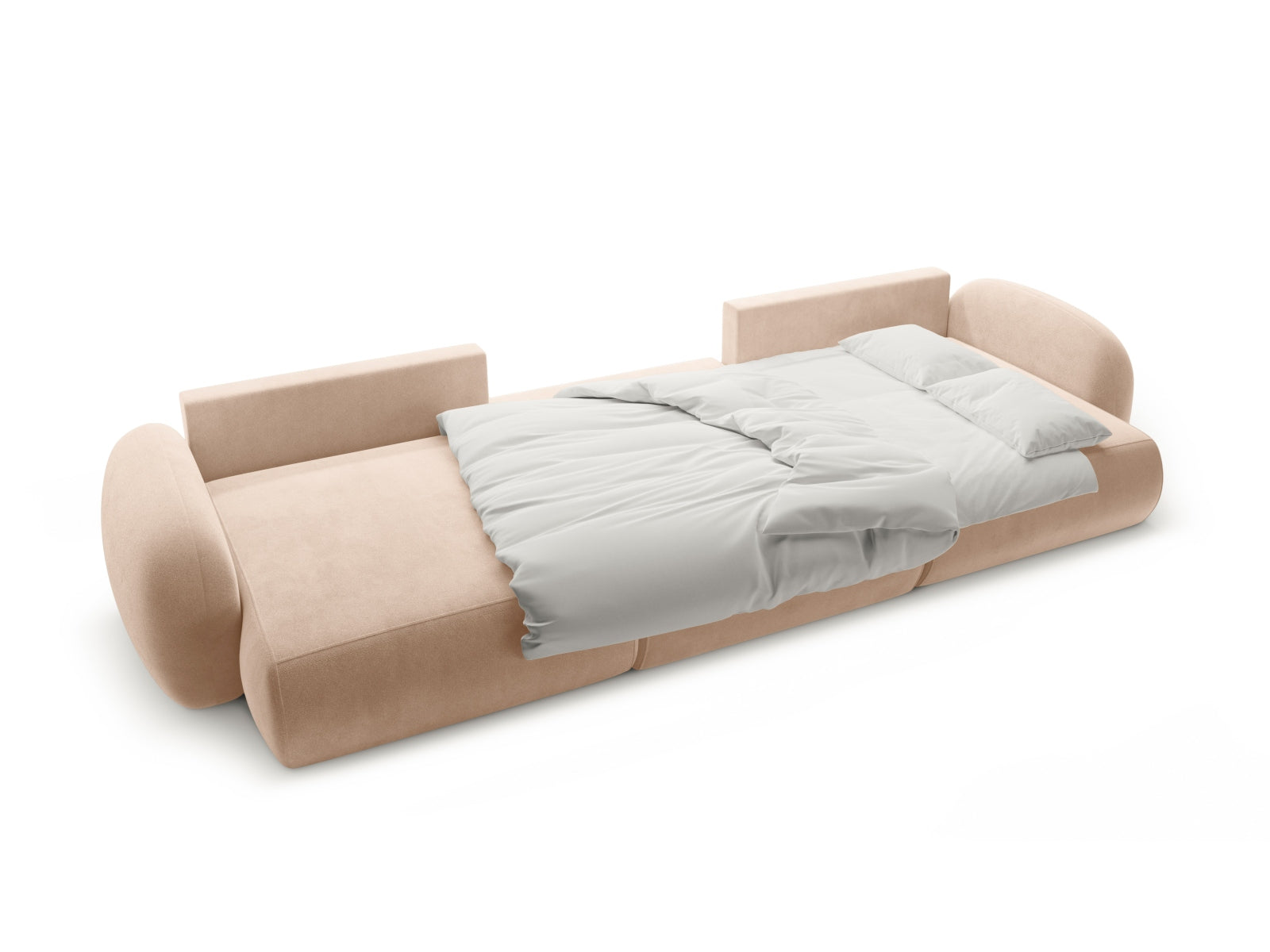 Tonale Velour Panoramic Ecksofa rechts mit Schlaffunktion und Stauraum 5 Sitzer in Almond Beige präsentiert im Onlineshop von KAQTU Design AG. Ecksofa rechts ist von Cosmopolitan Design