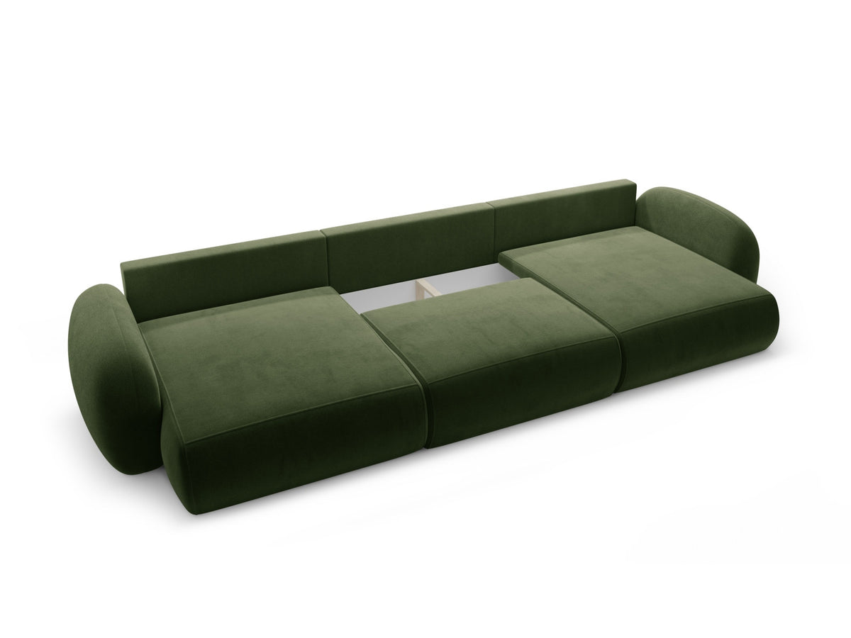 Tonale Velour Panoramic Ecksofa rechts mit Schlaffunktion und Stauraum 5 Sitzer in Army Green-Magic Velvet präsentiert im Onlineshop von KAQTU Design AG. Bettsofa rechts ist von Cosmopolitan Design