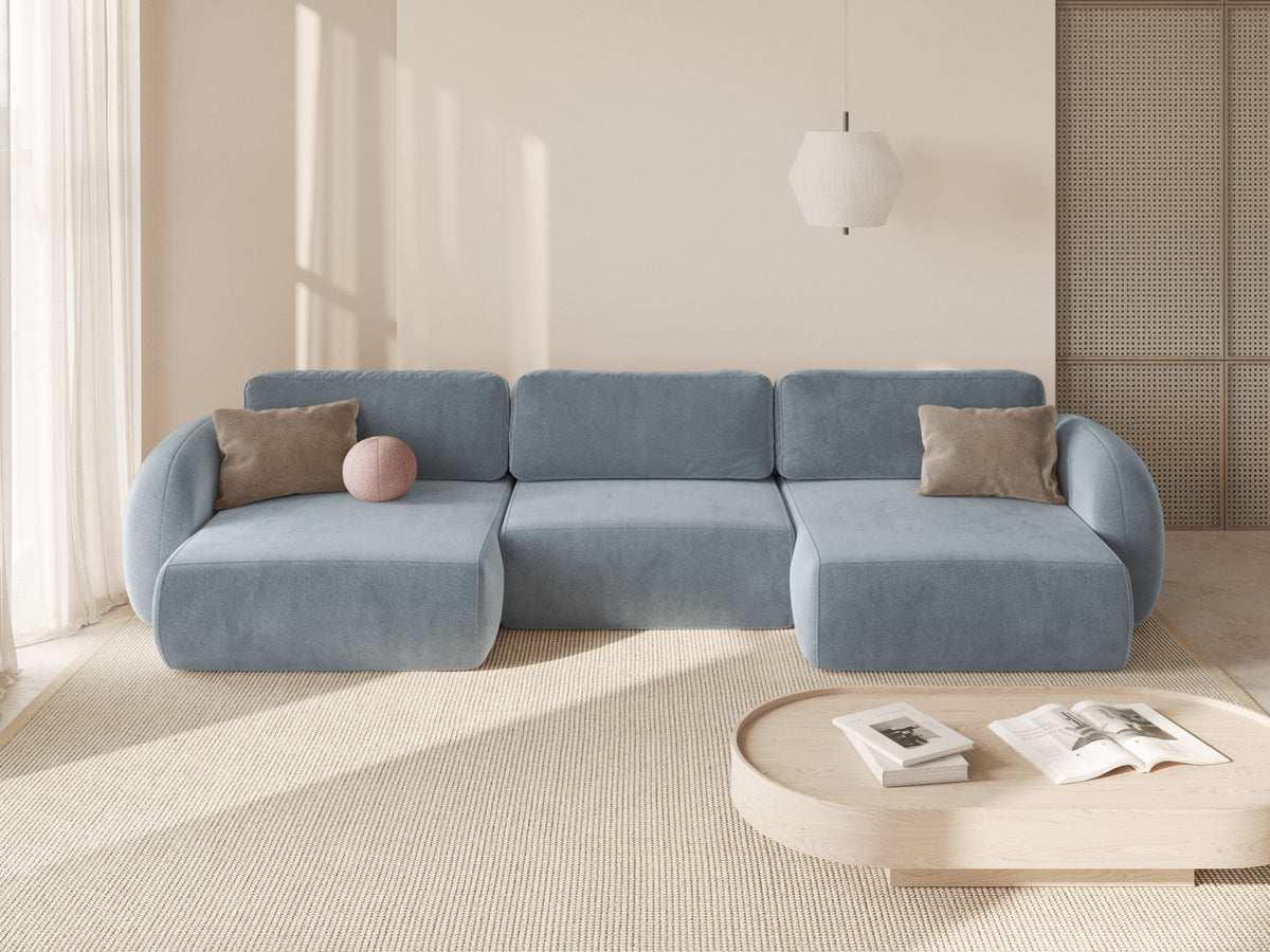 Tonale Velour Panoramic Ecksofa rechts mit Schlaffunktion und Stauraum 5 Sitzer in Blue Grey-Magic Velvet präsentiert im Onlineshop von KAQTU Design AG. Bettsofa rechts ist von Cosmopolitan Design