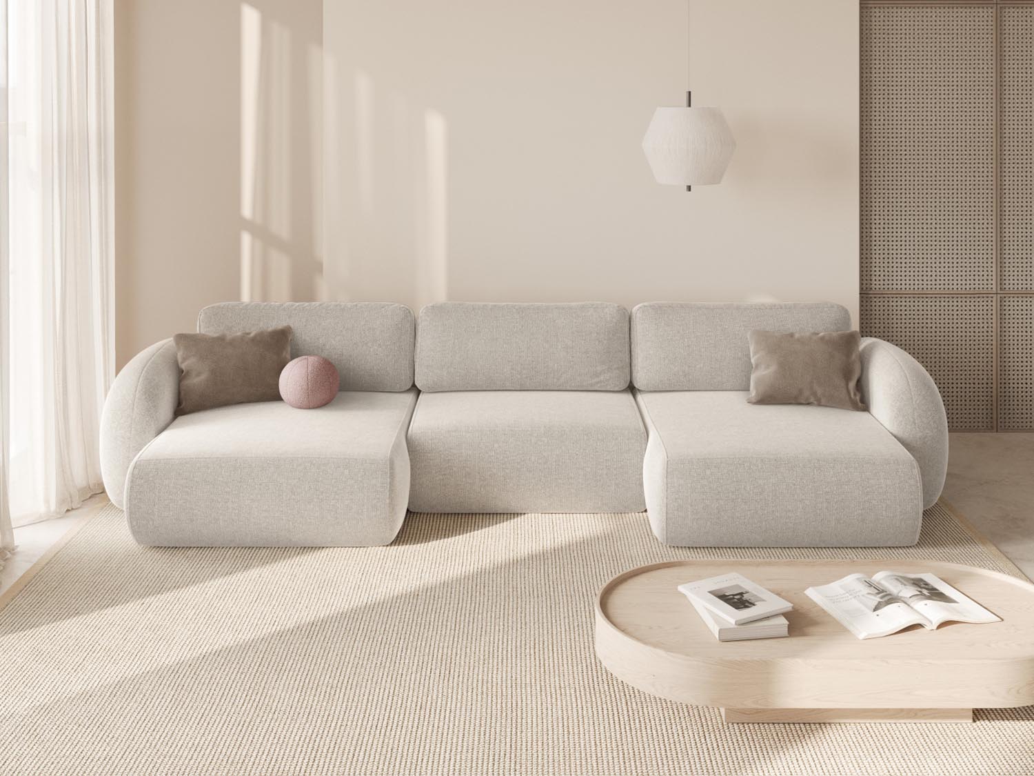 Tonale Panoramic Sofa mit Stauraum und Schlaffunktion 5 Sitzer in Light Beige präsentiert im Onlineshop von KAQTU Design AG. 5er Sofa ist von Cosmopolitan Design