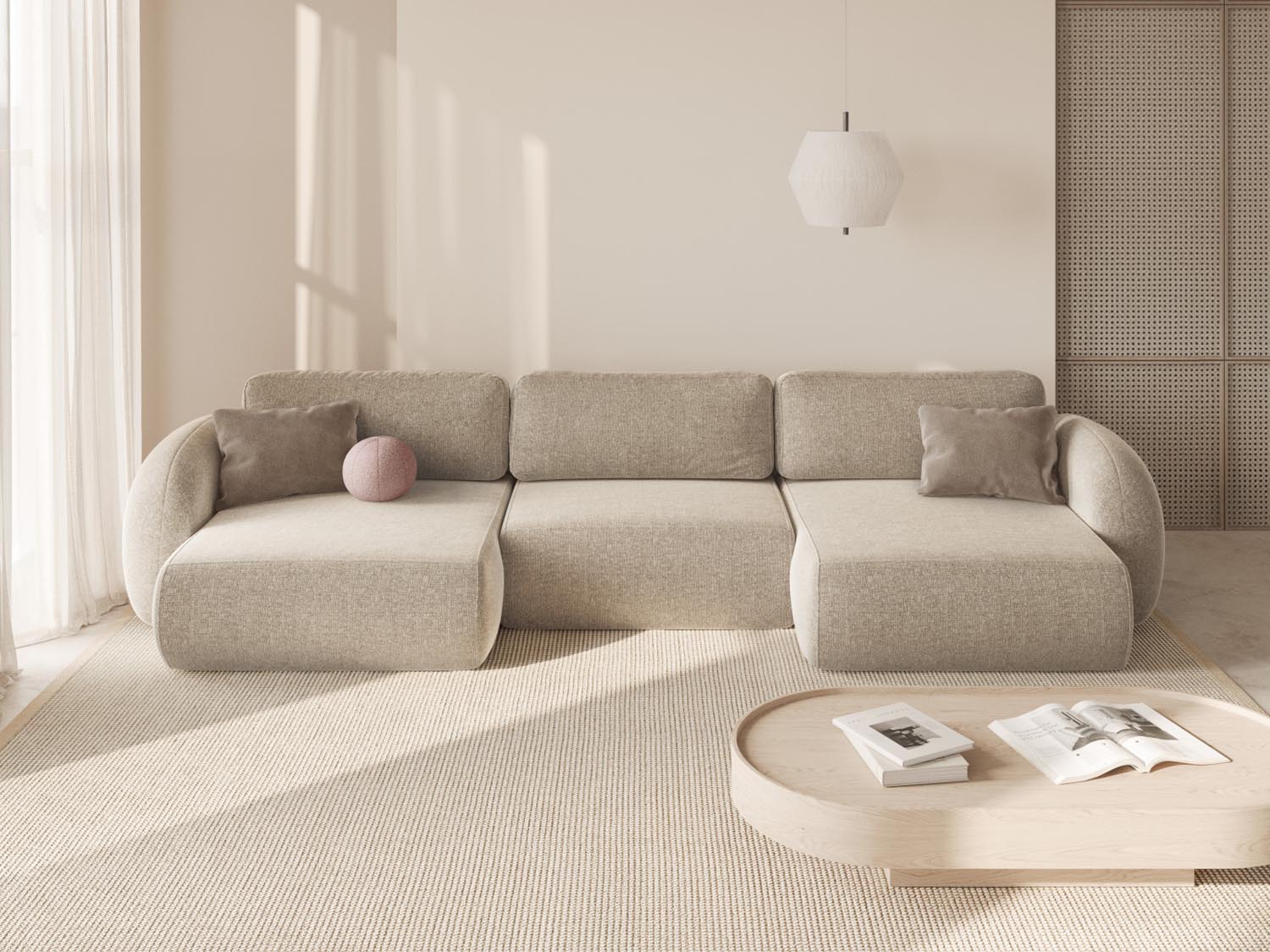 Tonale Panoramic Sofa mit Stauraum und Schlaffunktion 5 Sitzer in Dark Beige präsentiert im Onlineshop von KAQTU Design AG. 5er Sofa ist von Cosmopolitan Design