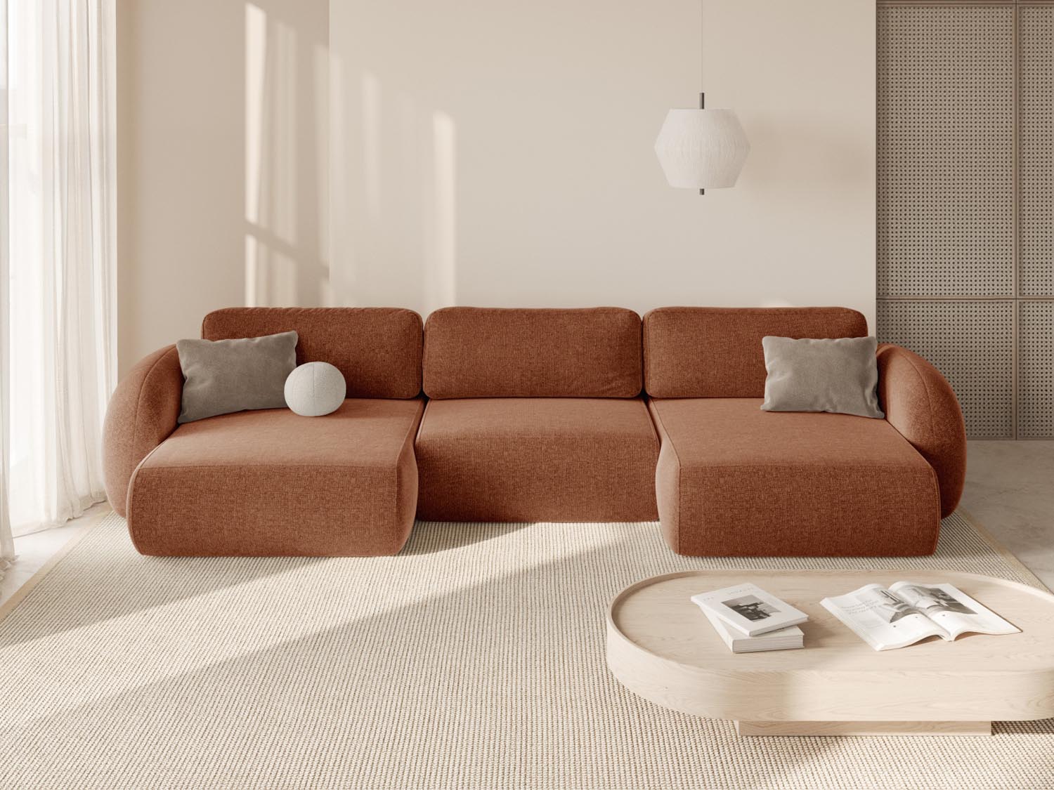 Tonale Panoramic Sofa mit Stauraum und Schlaffunktion 5 Sitzer in Brick präsentiert im Onlineshop von KAQTU Design AG. 5er Sofa ist von Cosmopolitan Design