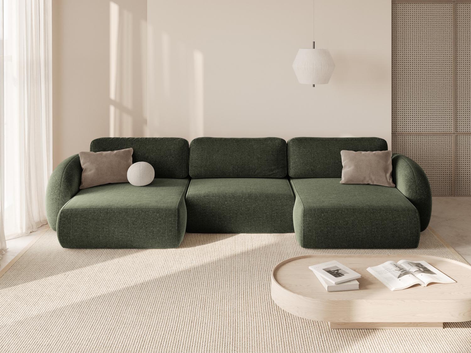 Tonale Panoramic Sofa mit Stauraum und Schlaffunktion 5 Sitzer in Green präsentiert im Onlineshop von KAQTU Design AG. 5er Sofa ist von Cosmopolitan Design