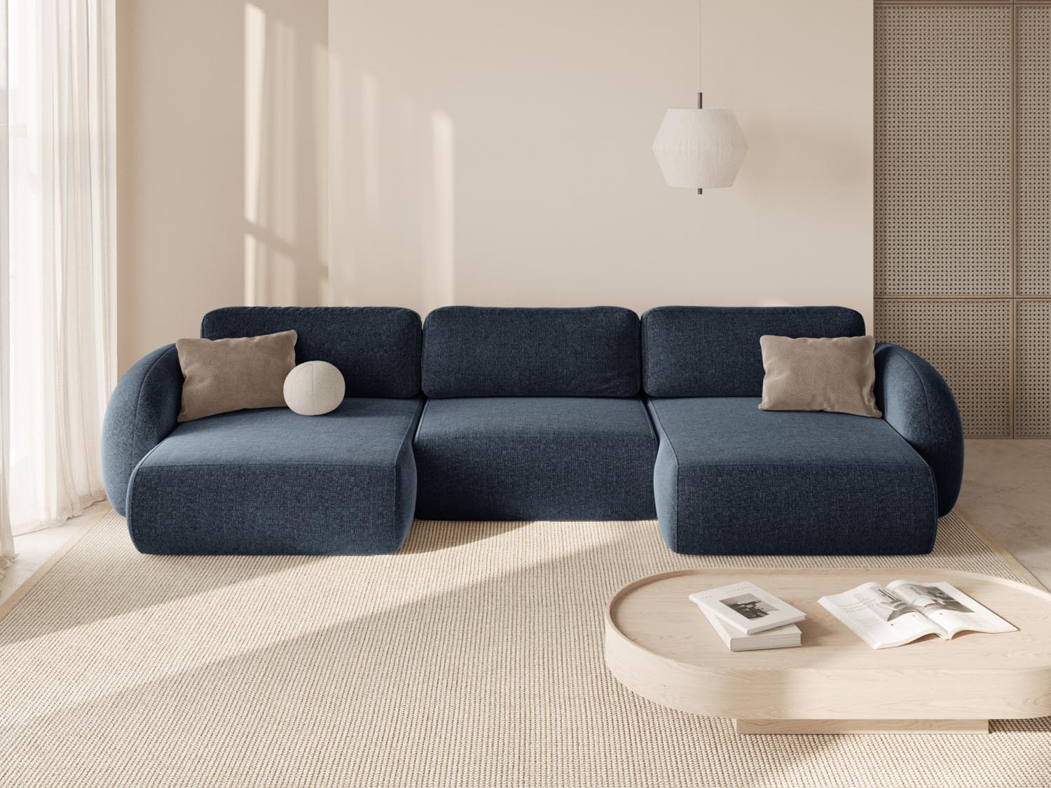 Tonale Panoramic Sofa mit Stauraum und Schlaffunktion 5 Sitzer in Navy Blue präsentiert im Onlineshop von KAQTU Design AG. 5er Sofa ist von Cosmopolitan Design